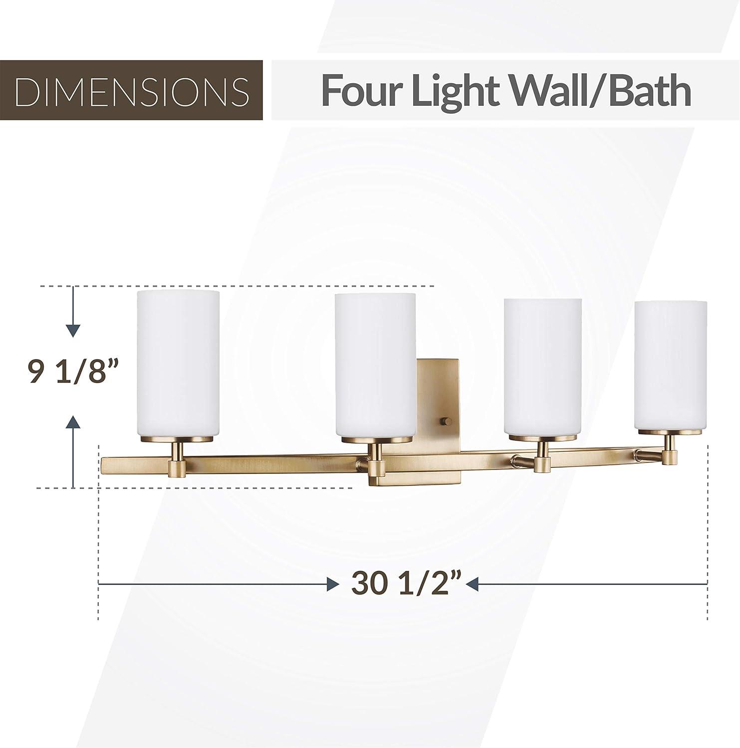 Alturas 30.5 in. 4-Light Satin Brass Modern Contemporary Wall Bathroom Vanity Light with Satin Etched Glass Shades