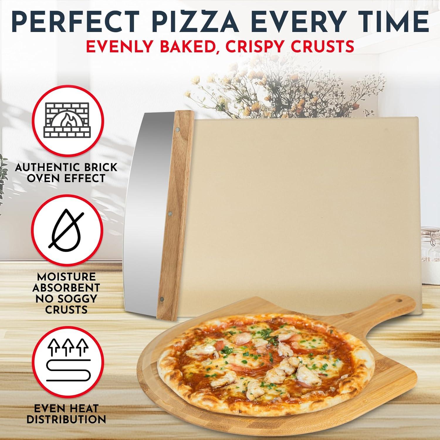 LIFETIME FLOORING LLC Pizza Stone For Oven Set -  Stone For Grill - 3PCS Pizzamaking Accessories - Large Pizza Oven Stones - Baking Stones For Bread And Pizzas