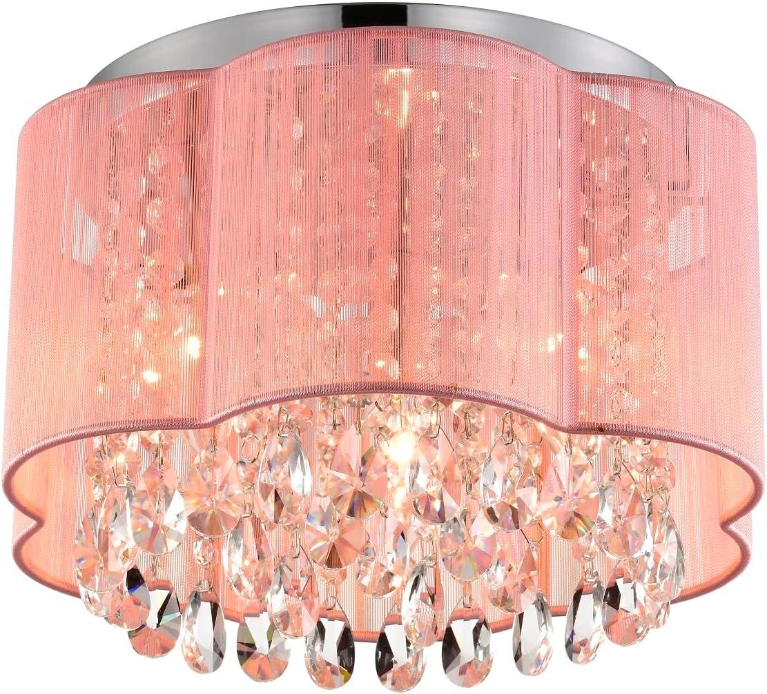 Pink Chandelier Drum Flush Mount Chandelier Crystal Ceiling Light Fixture 3 Light Bedroom Chandelier