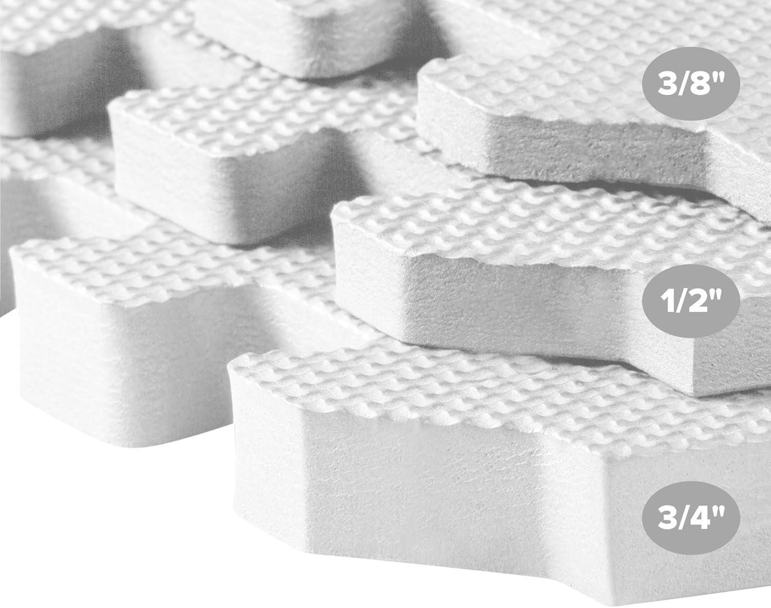 White EVA Foam Interlocking Gym Floor Tiles, 24x24 Inch, 3/8 Inch Thick