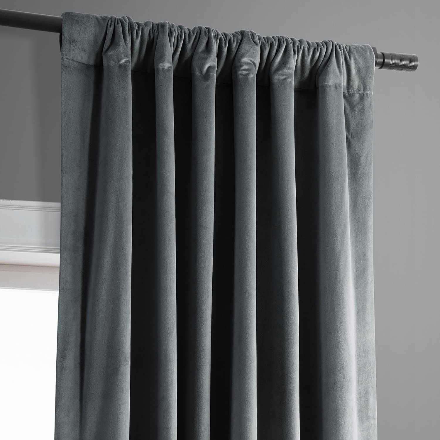 Half Price Drapes Signature Natural Grey Velvet Blackout Curtains For Bedrooms (1 Panel), 50WX 120L