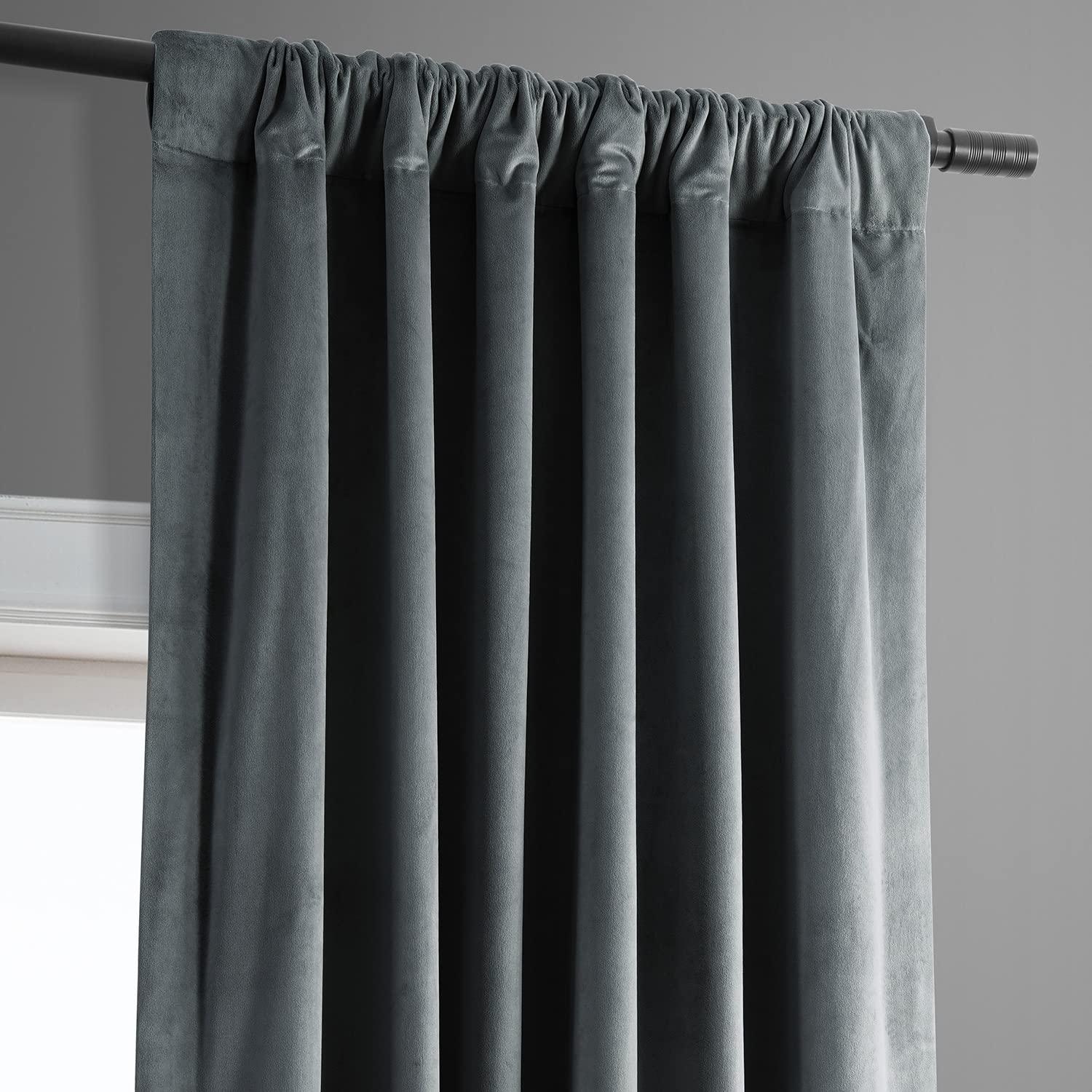 Half Price Drapes Signature Natural Grey Velvet Blackout Curtains For Bedrooms (1 Panel), 50WX 120L
