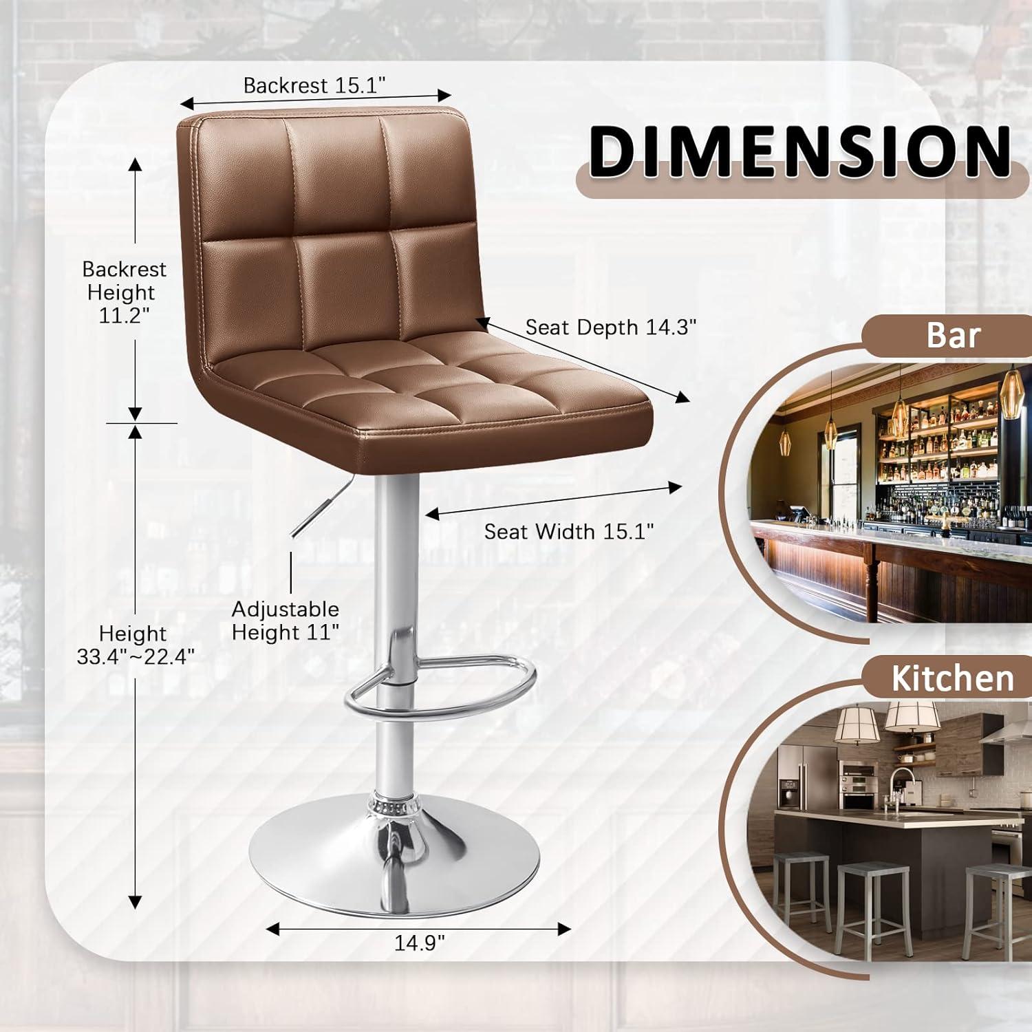 LACOO 33" - 44" Bar Height Adjustable Swivel Barstool