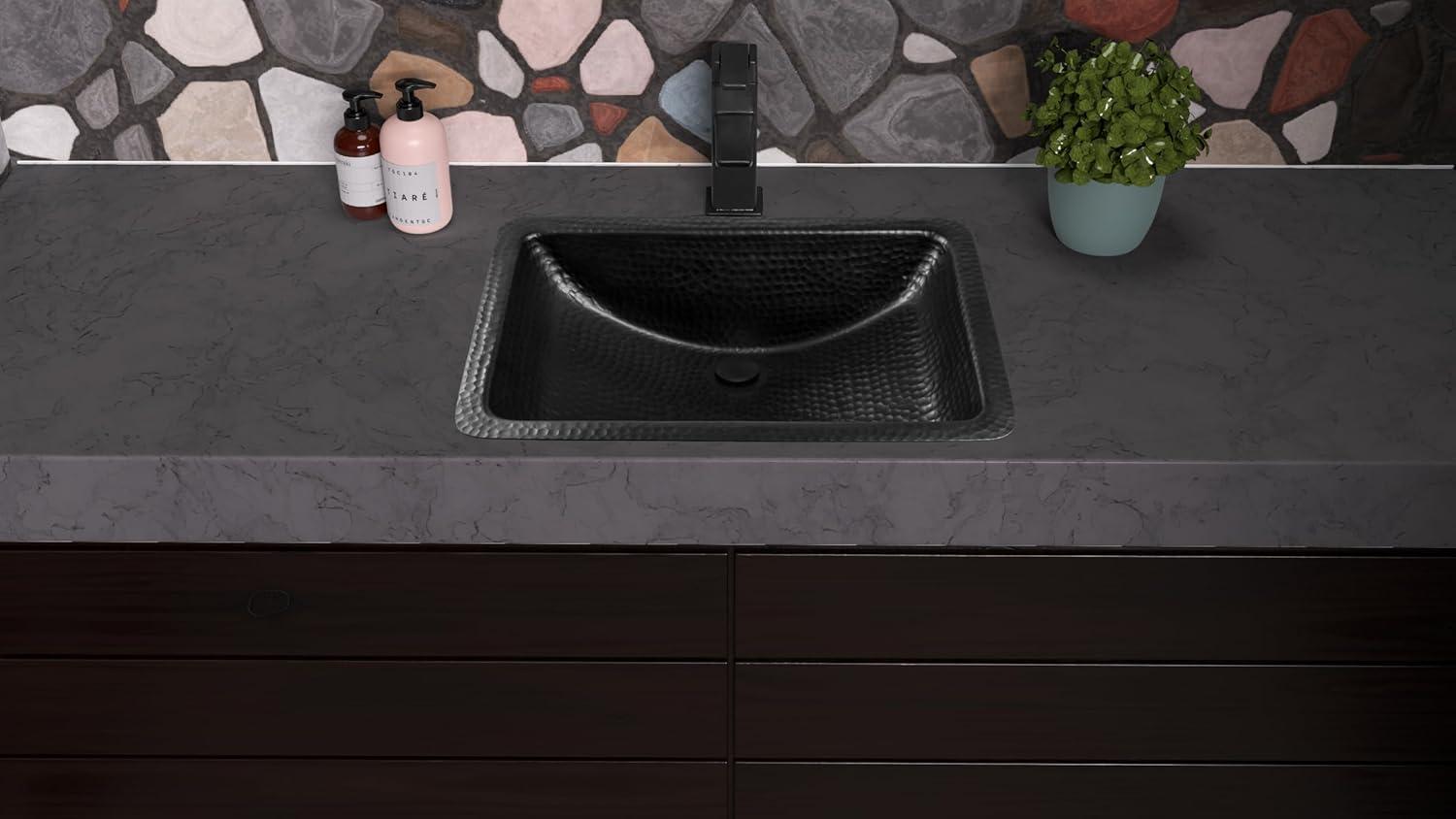 Aluminum Hand Hammered Venetian Dual Mount Bathroom Vanity Sink 21", Black