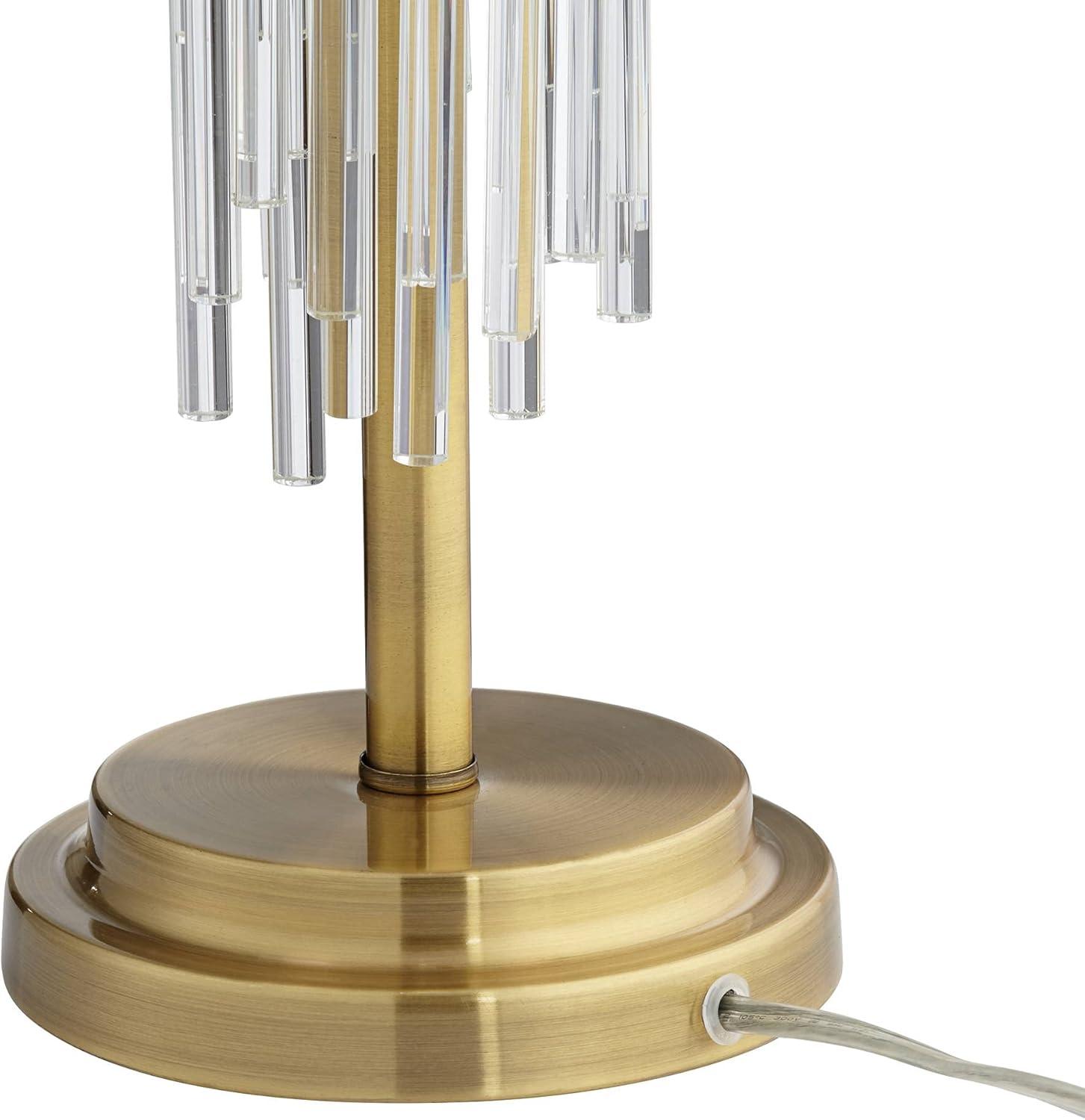 Aloise Mid Century Modern Glam Luxury Table Lamp 27.5" Tall Brass Metal Clear Glass Tube White Drum Shade Decor for Living Room Bedroom House Bedside Nightstand Home Office