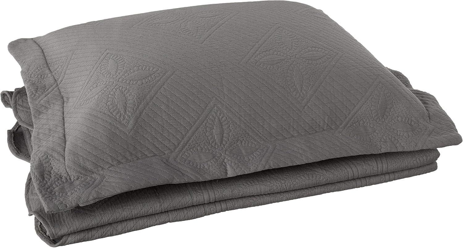 Superior Cotton Jacquard Matelasse Celtic Bedspread Set Of 3, Twin, Charcoal