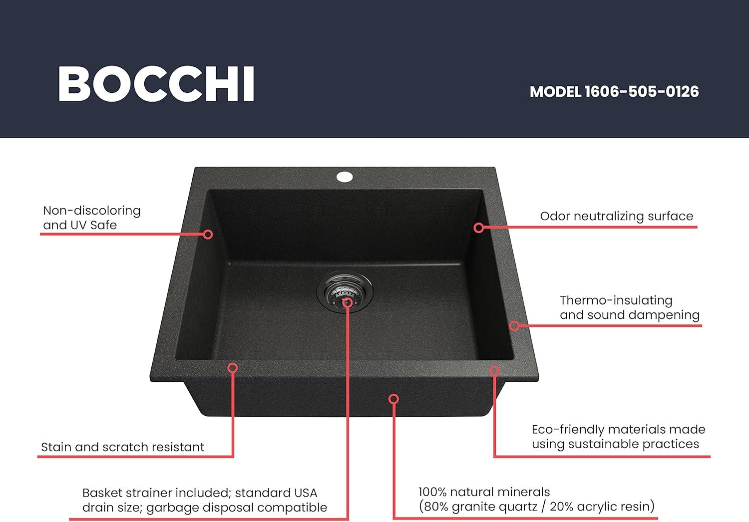 BOCCHI Campino 24'' L Single Bowl Granite Kitchen Sink 1606-505-0126