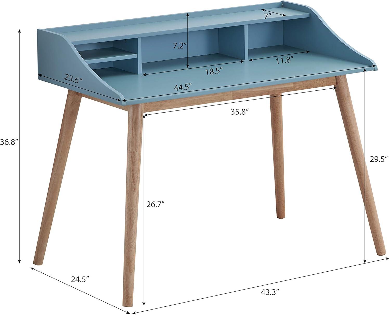 Blue Painted Wood Writing Desk with Hutch and Drawer