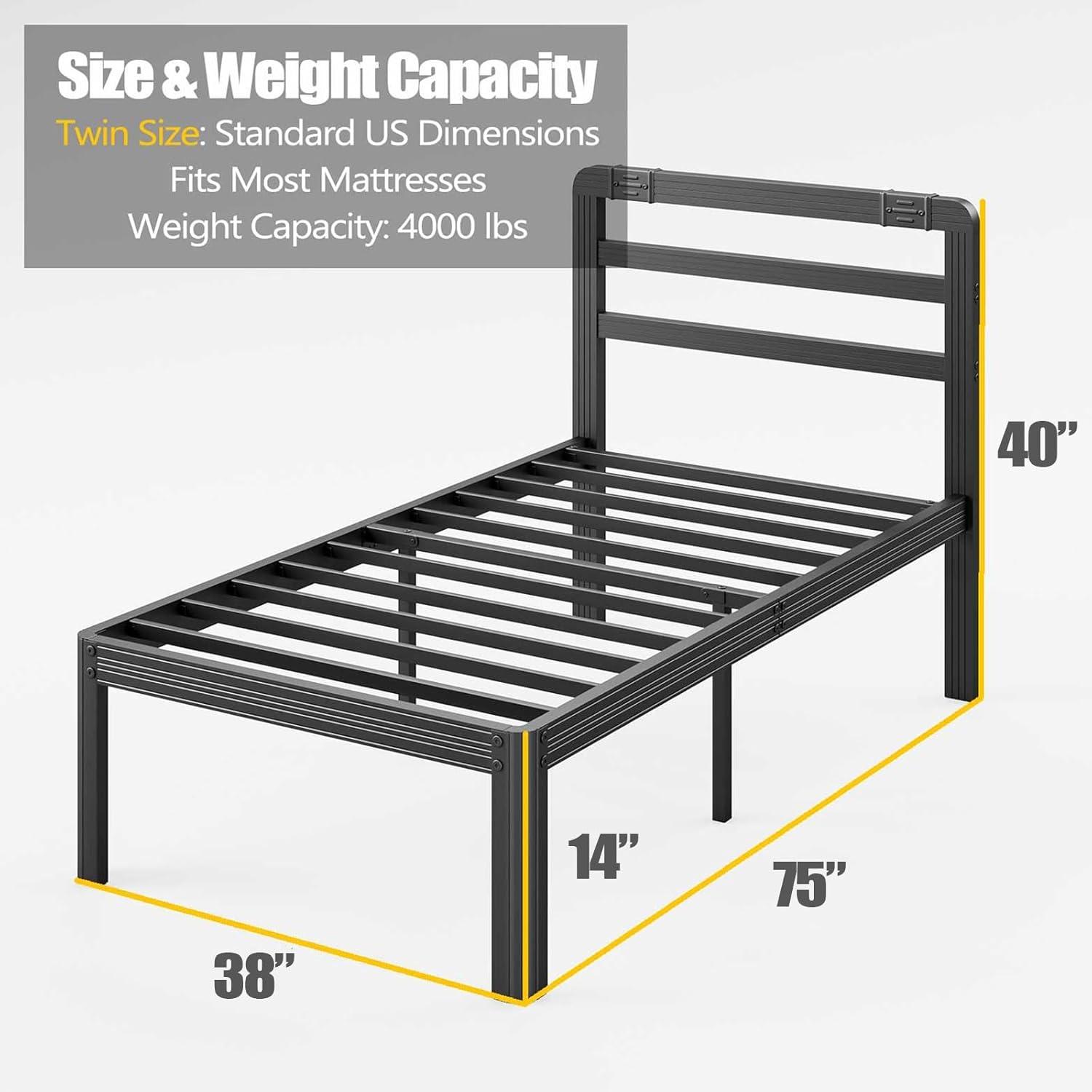 Black Twin Metal Bed Frame with Headboard