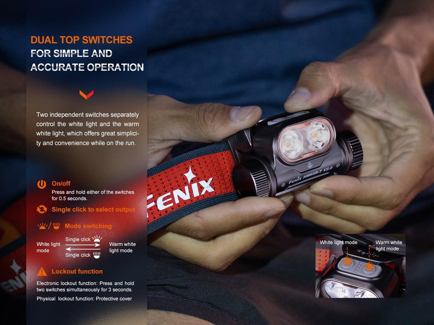 Fenix HM65R-T V2.0 1600 Lumen Rechargeable Trail Running Headlamp (Black) + LumenTac Organizer