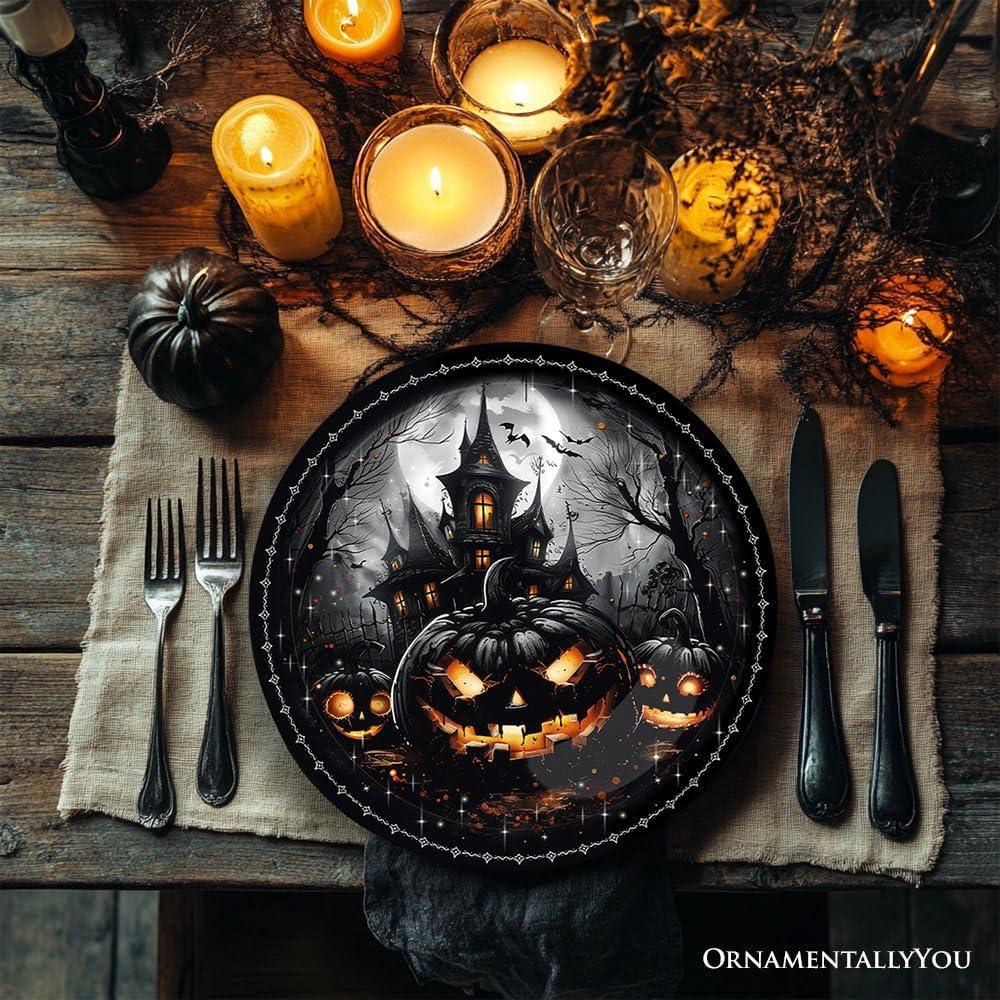 Haunted Night Set of 4 Plates, Black Halloween Tableware Collection for Salad, Dessert, Appetizer, and Side Plates| OrnamentallyYou