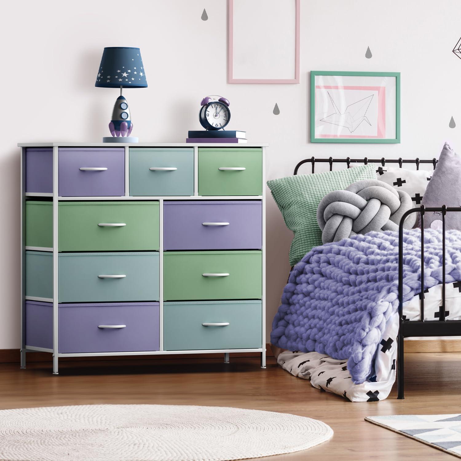 Pastel Multi-Color 9-Drawer Fabric Storage Dresser