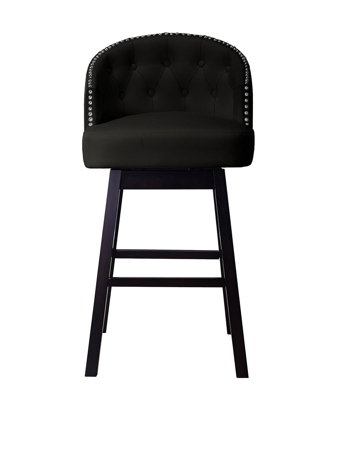 Baxton Studio Avril Modern and Contemporary Black Faux Leather Tufted Swivel Barstool with Nail heads Trim (Set of 2)
