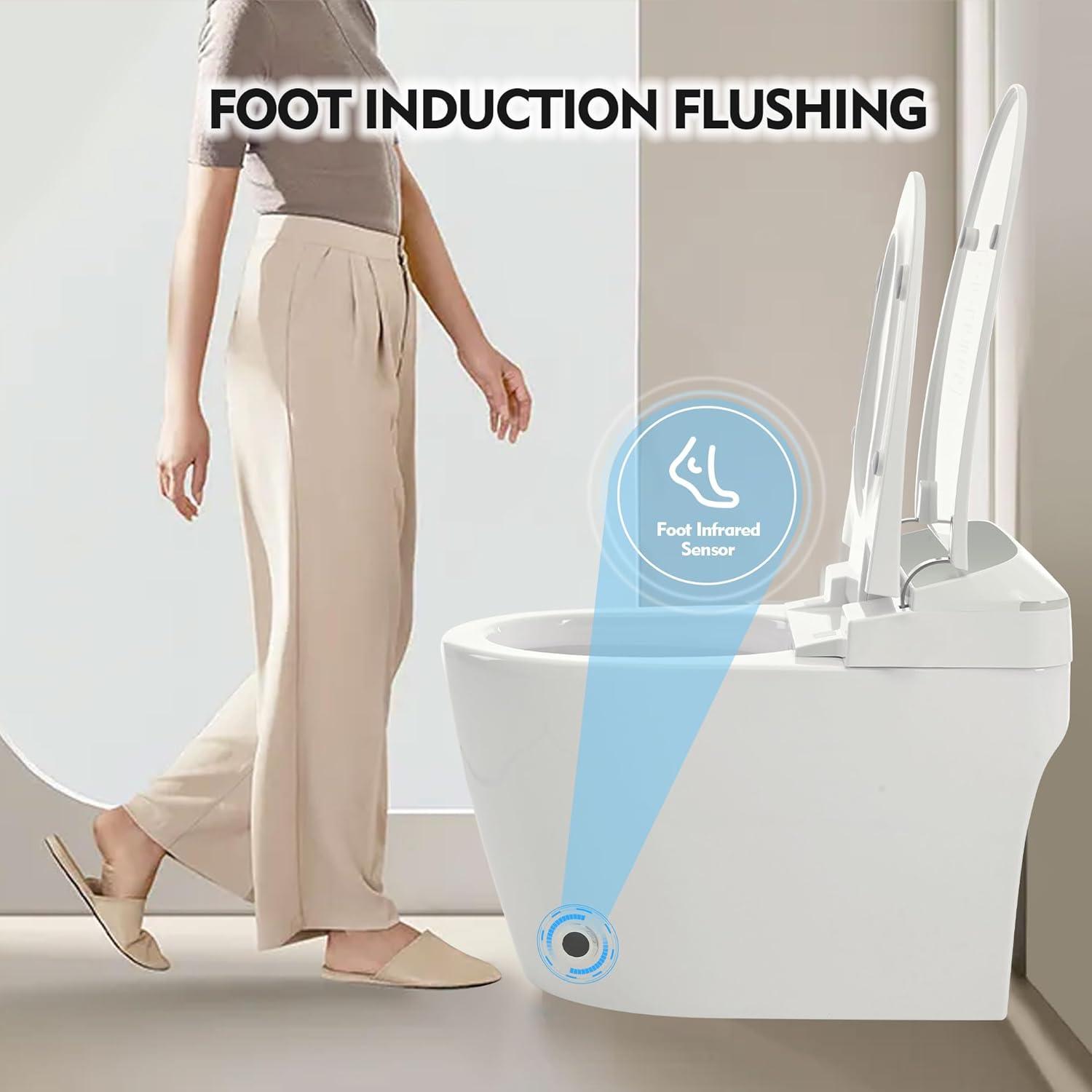 Heated Seat Smart Toilet, One Piece Toilet, Automatic Flush Tank Less Toilet Without Bidet, With Foot Sensor Flush Night Light, Knob Control, Power Outage Flushing, Soft Close Cover