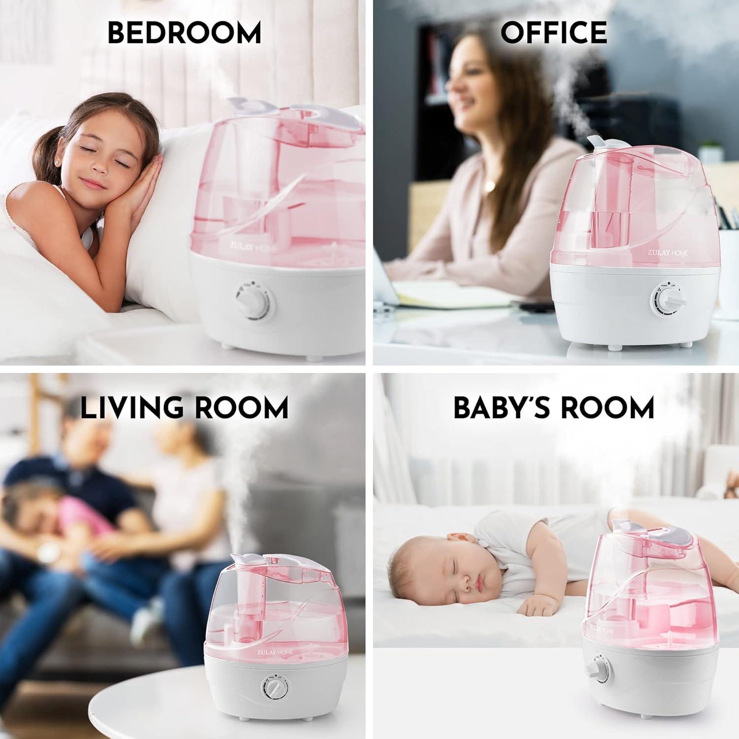 Zulay Kitchen Zulay Home Cool Mist Humidifiers For Bedroom (2.2L Water Tank) - Quiet Ultrasonic Humidifiers For Large Room With Auto Shutoff Feature - Air Humidifier For Plants, Nursery, Kids Room (Gray)