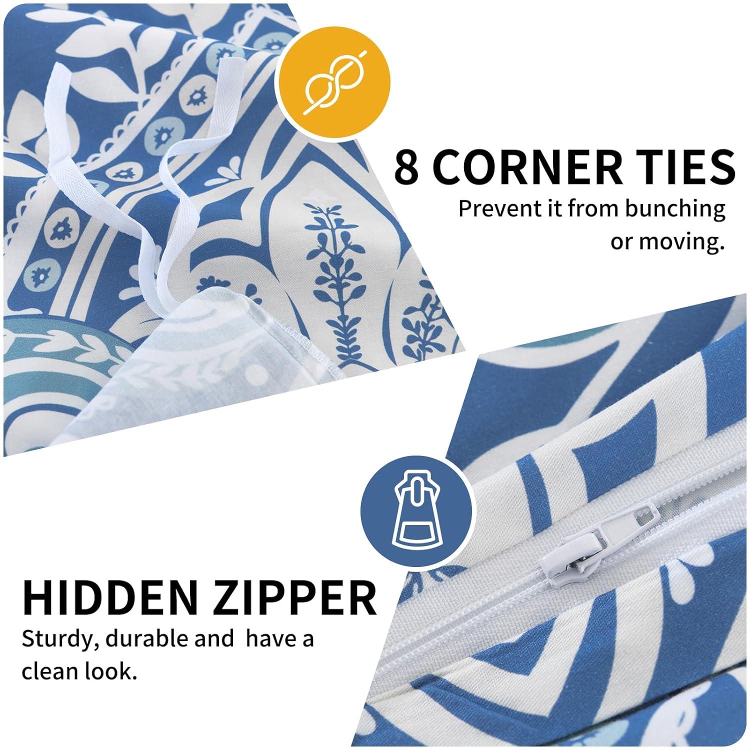 Blue and White Damask Queen Size Microfiber Duvet Cover Set