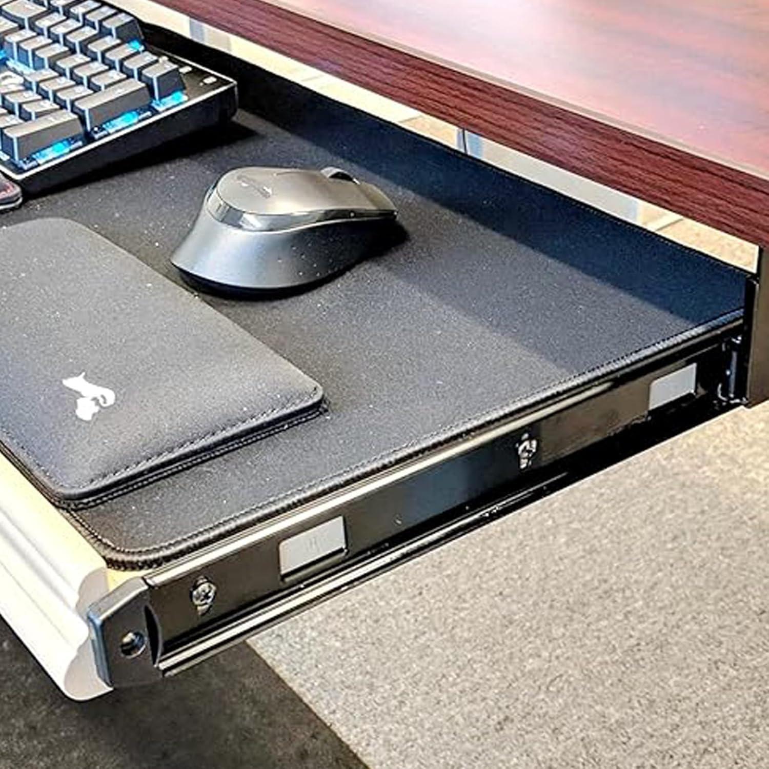 ZOENHOU 3 Pairs 14 Inch Black Keyboard Tray Slides, 22 LB Heavy Duty Ball Bearing Slides Hardware, Computer Tray Keyboard Slider Under Desk Rails Rack with 24 Adjustable Height Bracket and 48 Screws