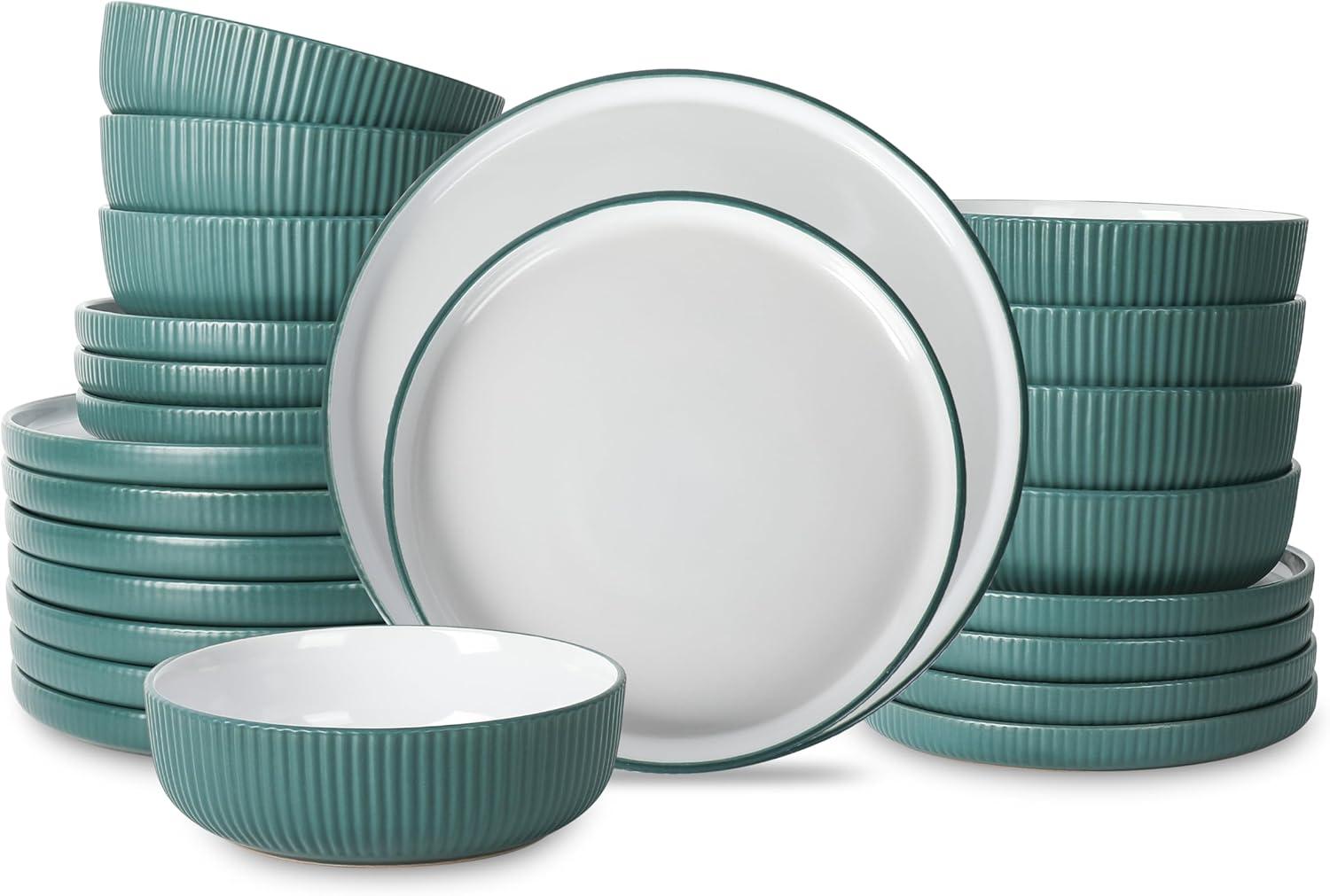 Christian Siriano Laro 24-Piece Dinnerware Set Stoneware, Green