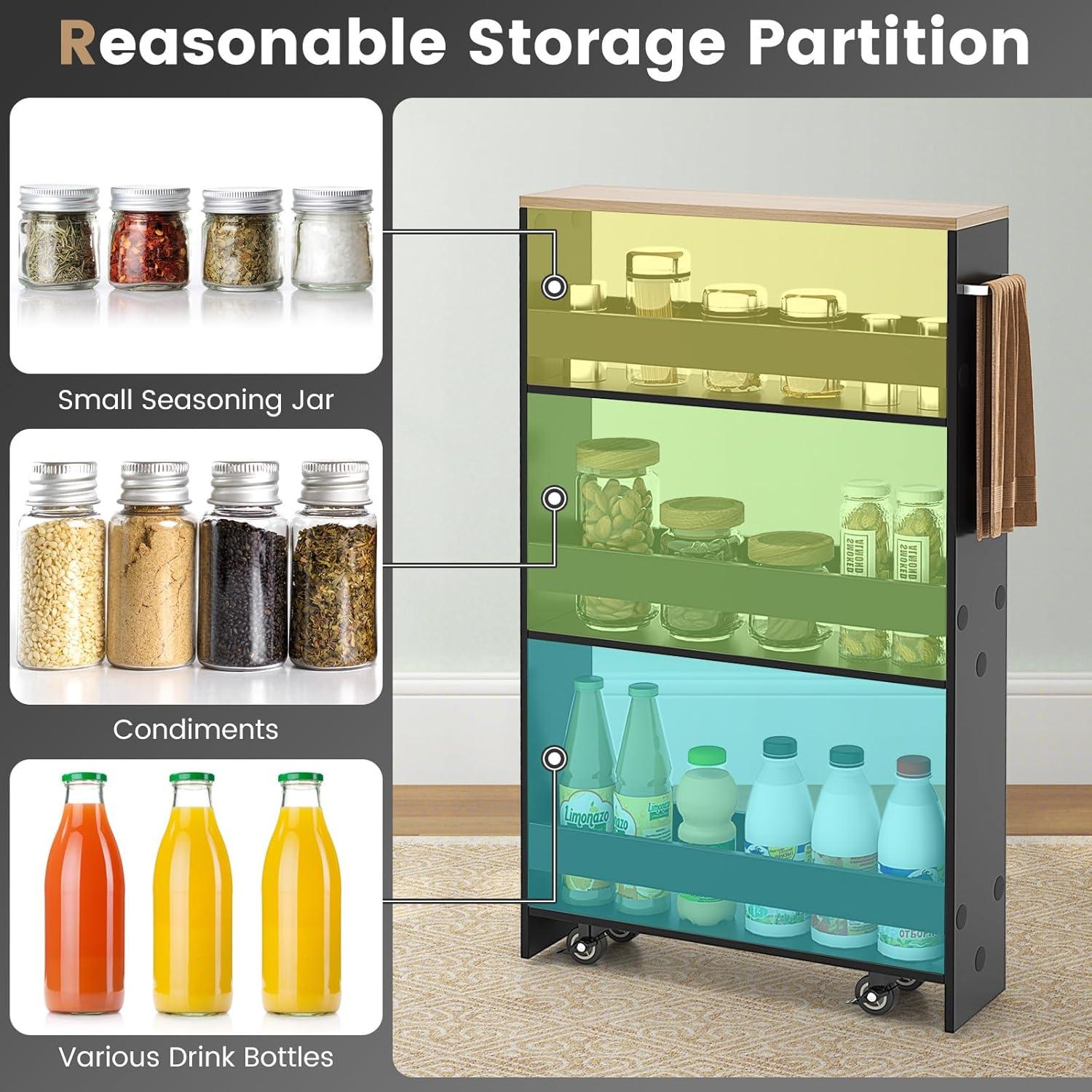 Costway Rolling Kitchen Slim Storage Cart Mobile Shelving Organizer with Handle Black