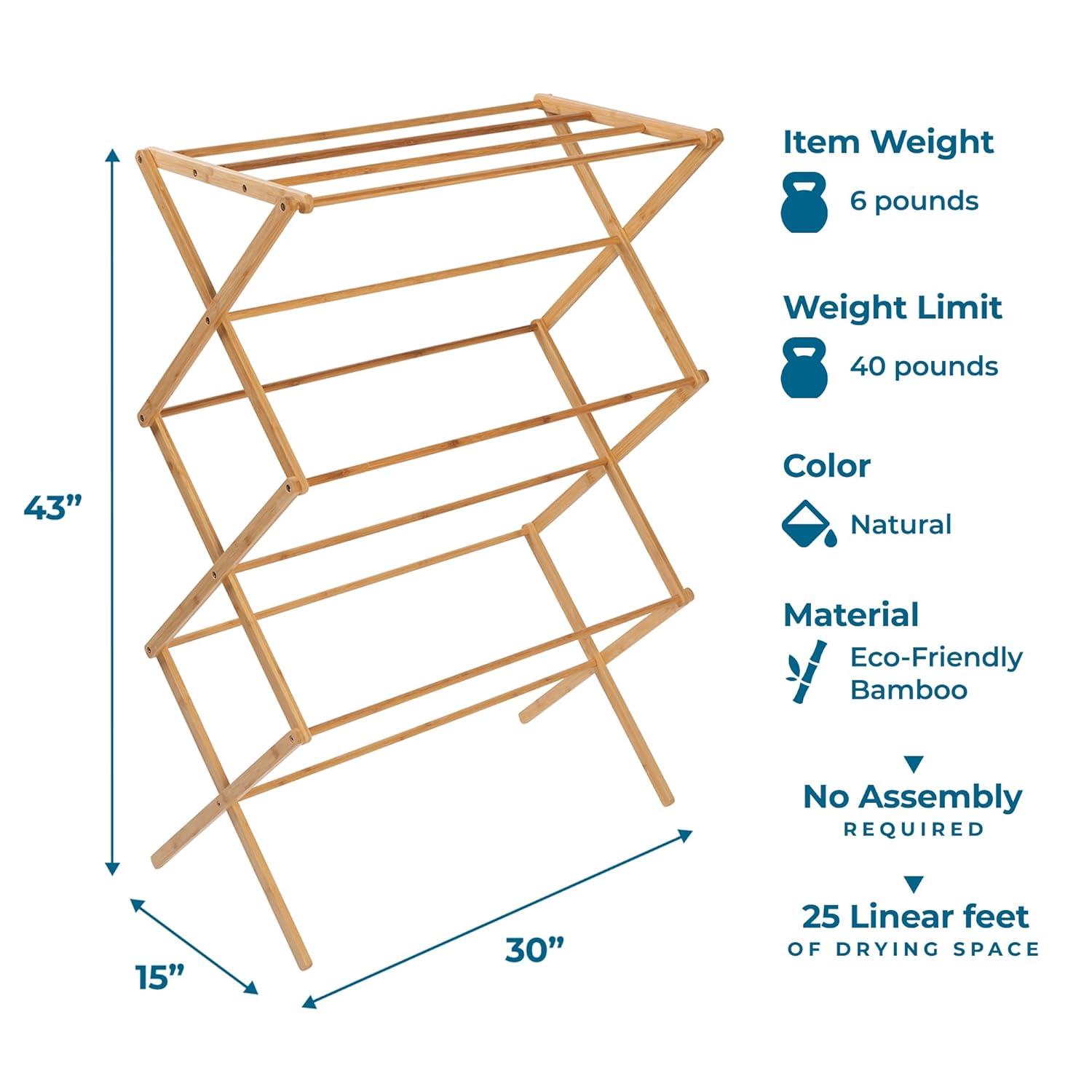 Honey-Can-Do Bamboo Folding Laundry Clothes Drying Rack, Natural
