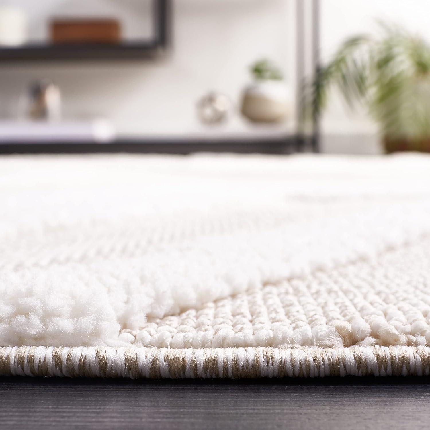 Ivory Geometric Flat Woven Synthetic Area Rug