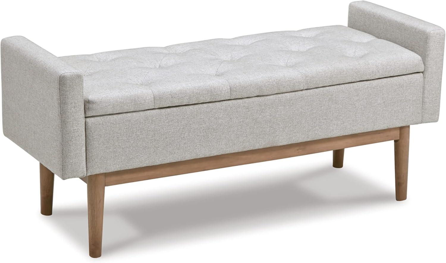 Beige and Brown Tufted Upholstered Storage Bench with Wood Legs