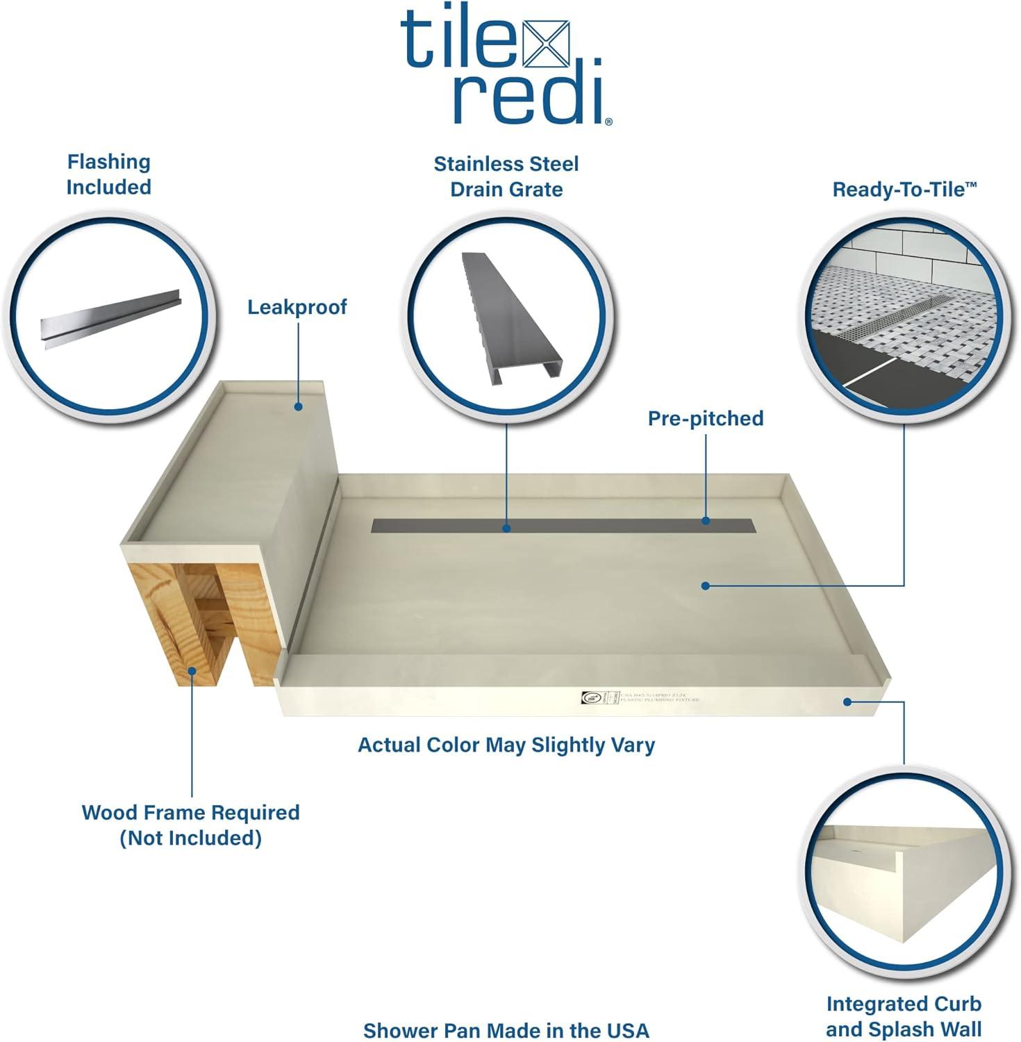 Tile Redi Rt4248r-3-Rb42-Kit Base'n Bench 42" X 48" Rectangular Shower Base - Nickel