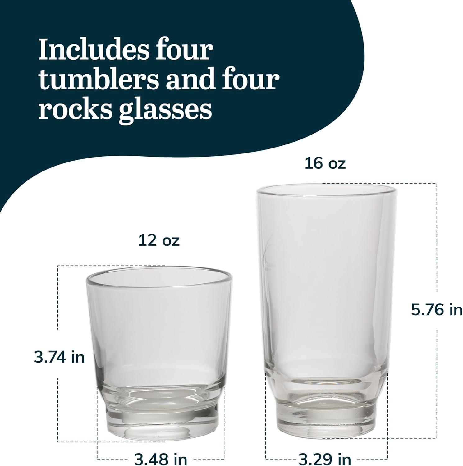 Merida Clear Glass Tumbler and Rocks Set, 8-Piece