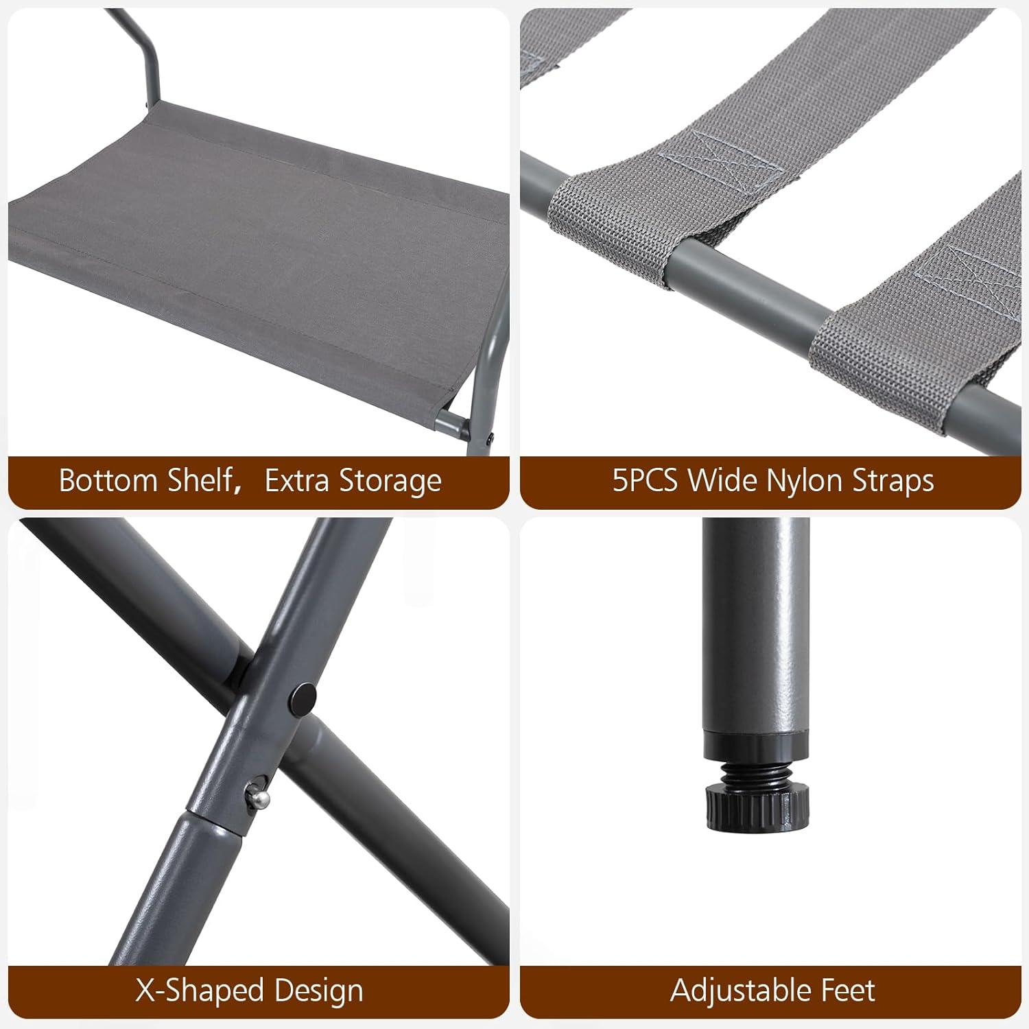 MEBROT Set Of 2, Foldable Suitcase Stands For Guest Room, Metal Luggage Holder With Storage Shelf For Bedroom, Hotel, Easy Assemble