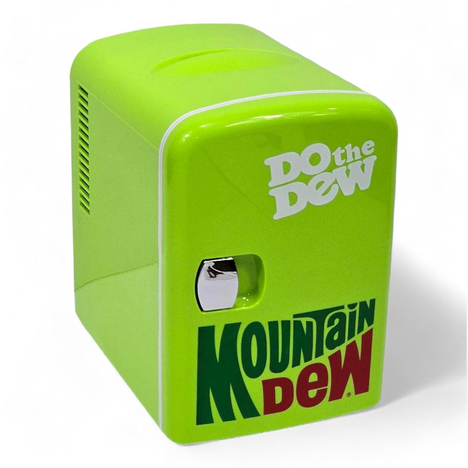 Mountain Dew MIS134MD, Mini Portable Compact Personal Fridge Cooler, 4 Liter Capacity Chills Six 12 oz Cans, 100% Freon-Free & Eco Friendly, Lime