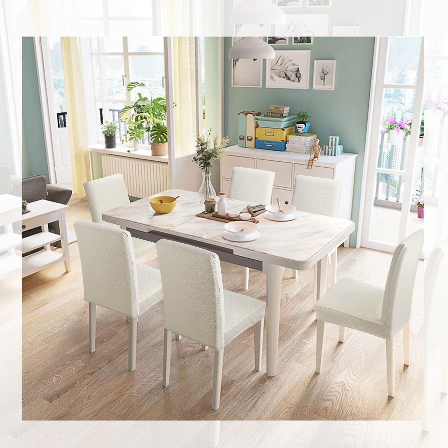 YISUN Dining Chair Covers, Stretch Spandex Chair Seat Cover Removable Washable Parson Chair Cover Kitchen Chair Protector Slipcovers (Beige Light, 6)