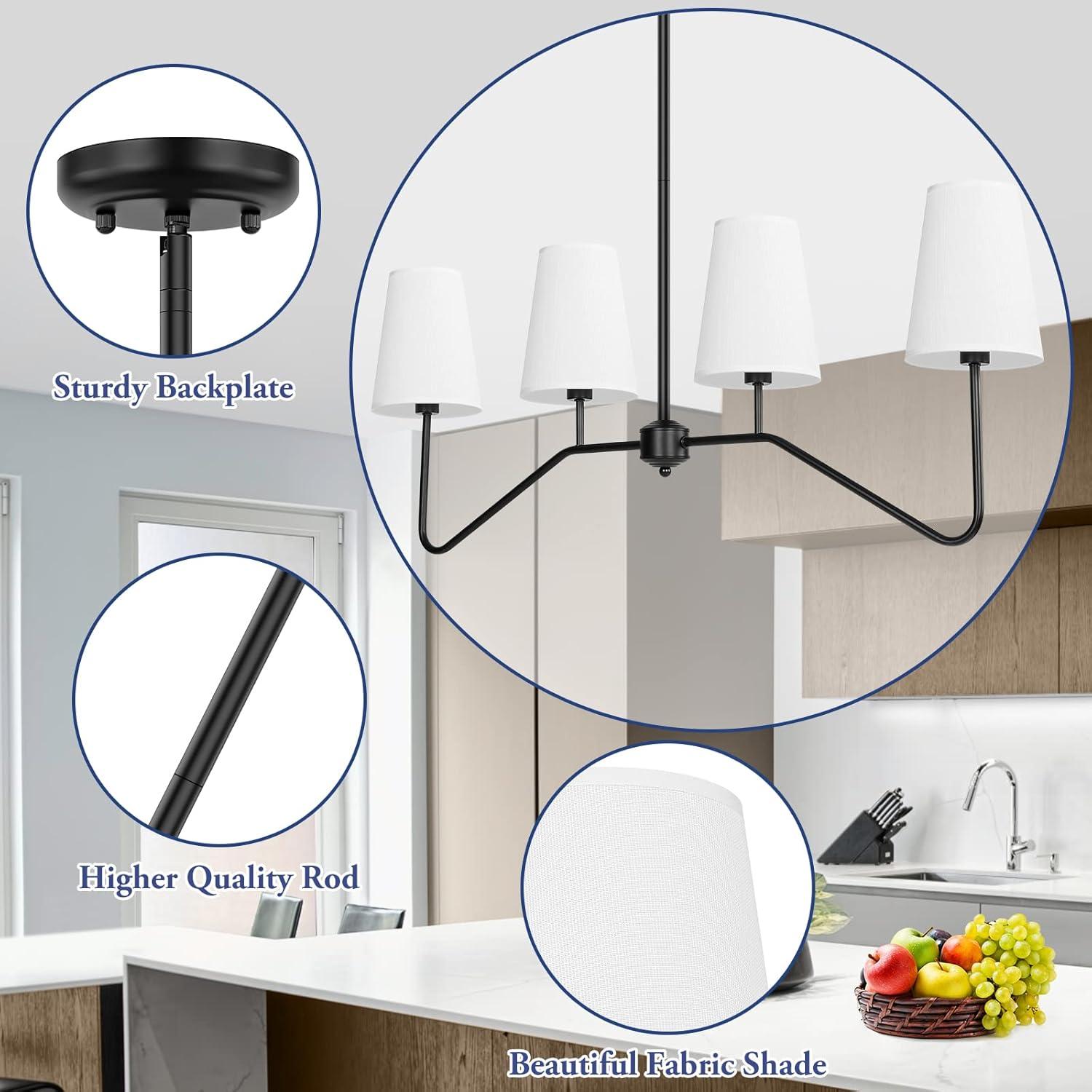 Brightever 4-Light Gold Linear Chandelier, Kicthen Island Light Fixture for Dining Room Over Table, Modern Pendant Lighting with White Fabric Shades for Pool Table, E12 Base (Bulb not Included)