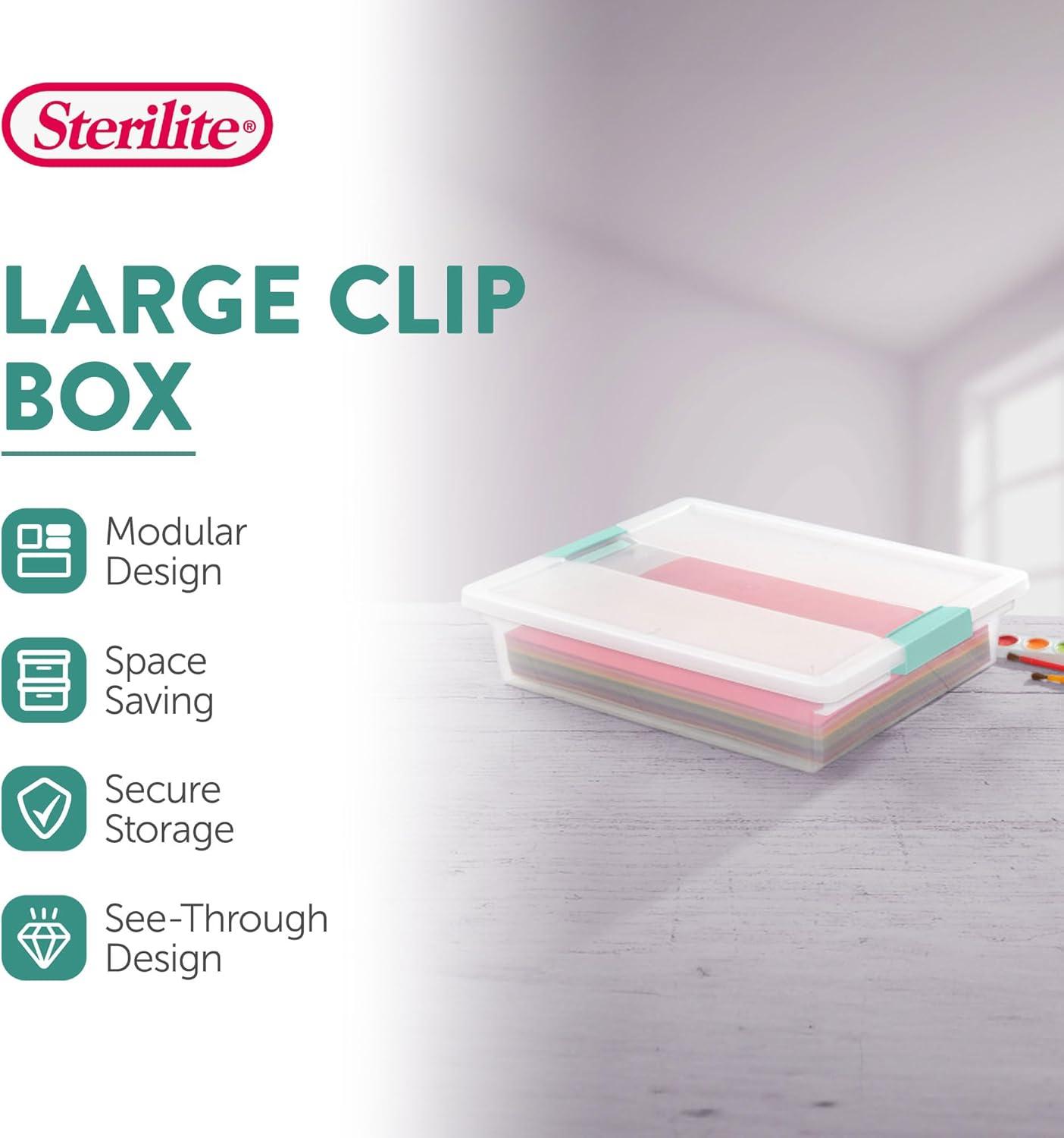 Sterilite Large Clip Box, 5.7 Qt Stackable Storage Bin with Latching Lid, Plastic Container for Home Organization, 12-Pack