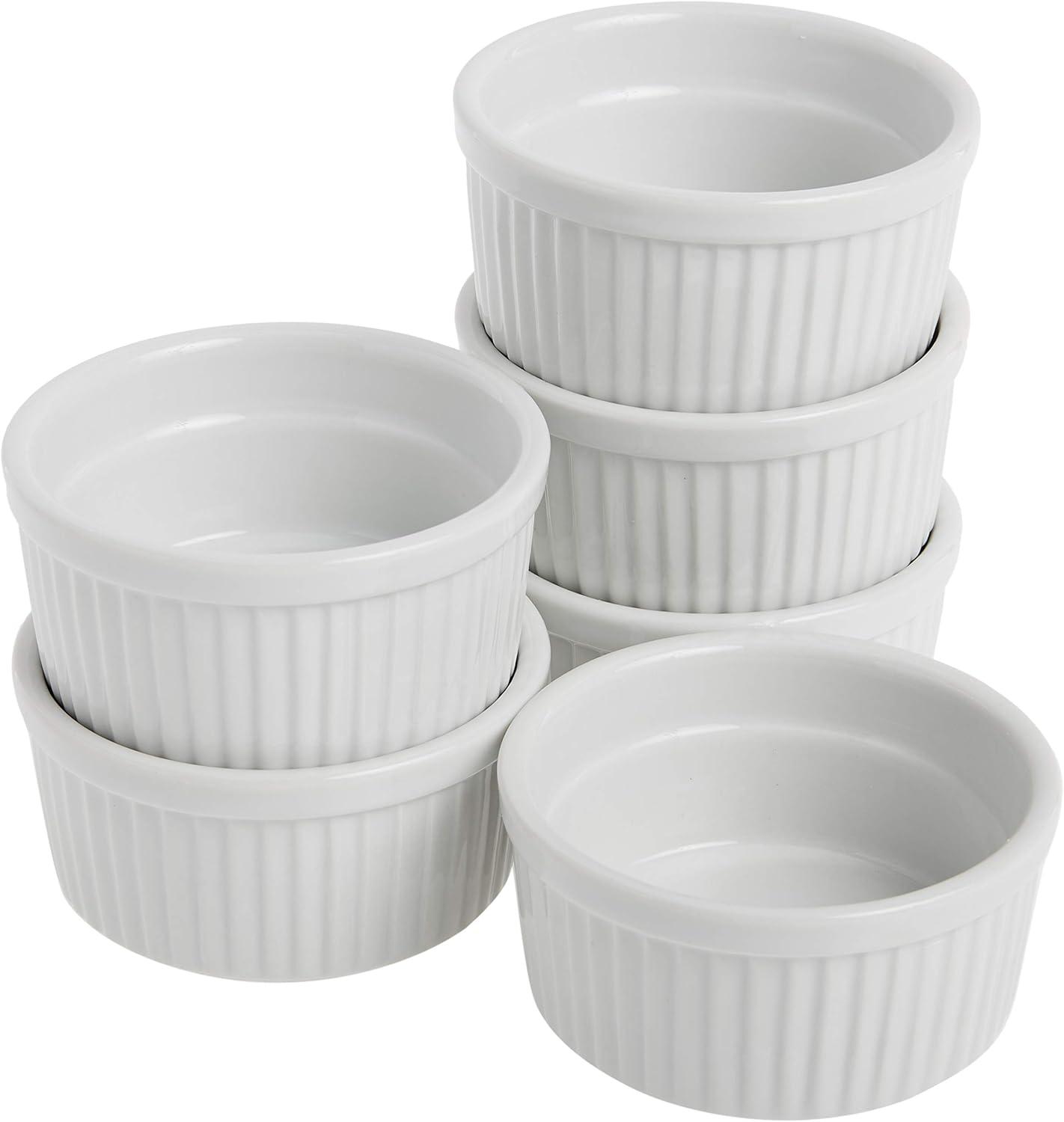 White Porcelain Ramekins Set of 6 for Baking and Serving