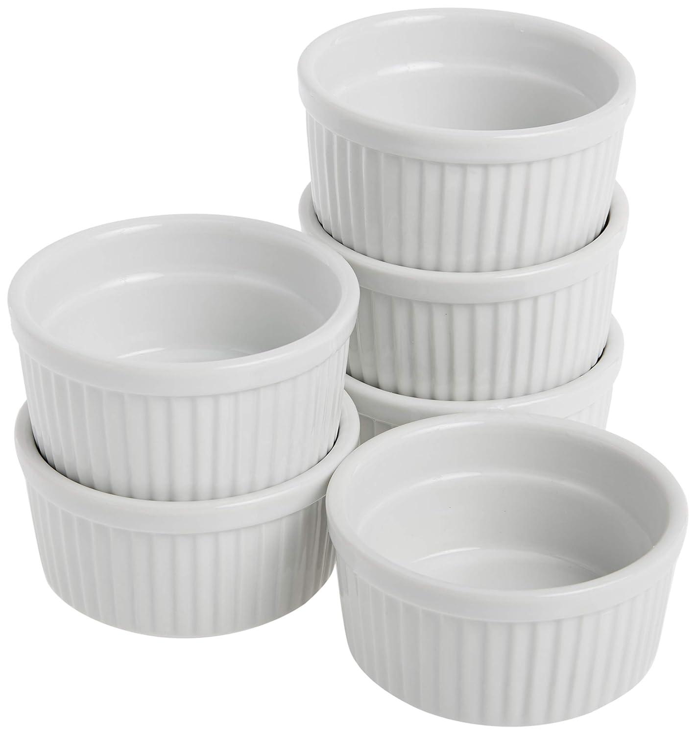White Porcelain Ramekins Set of 6 for Baking and Serving