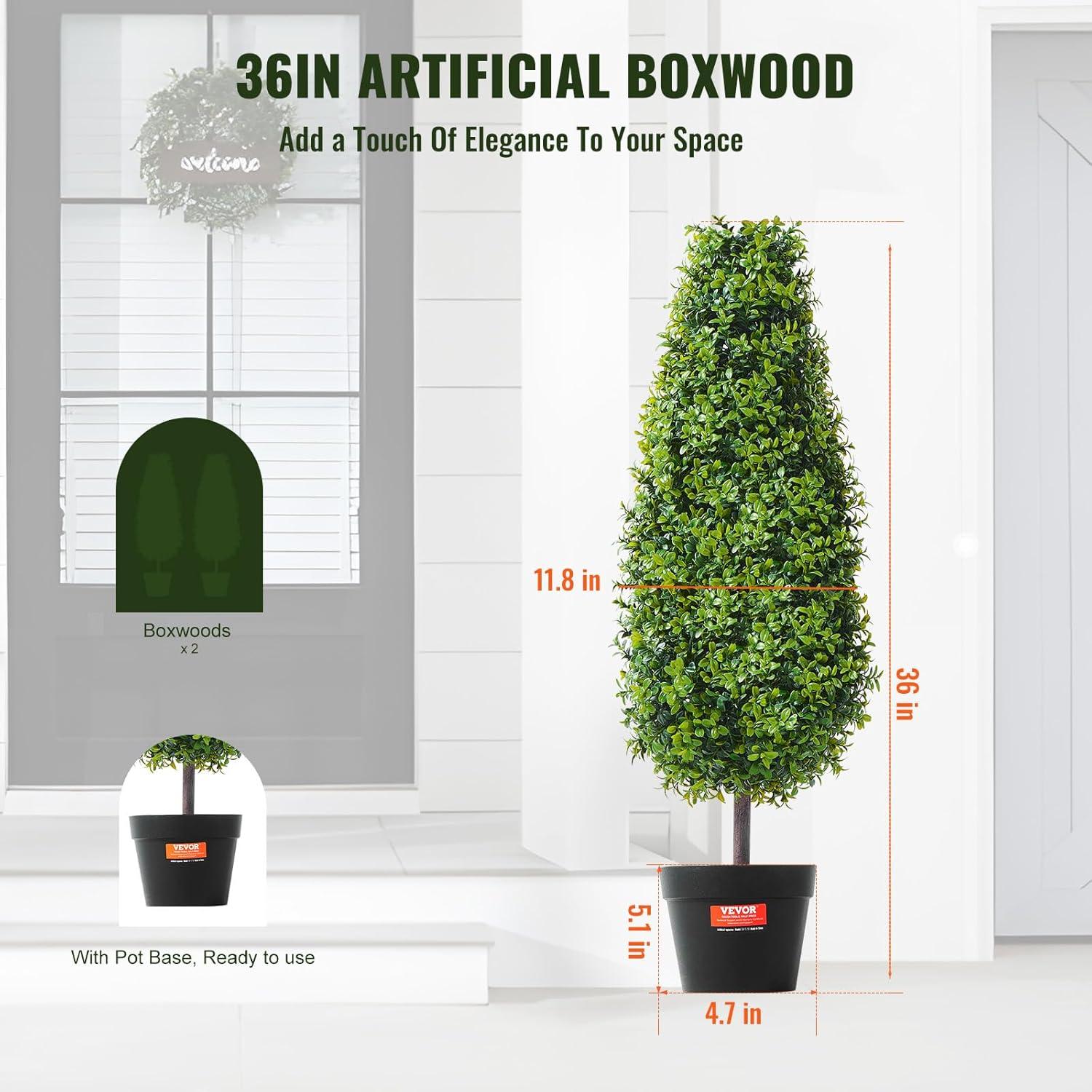 36" Green Plastic Boxwood Topiary Trees with Pots