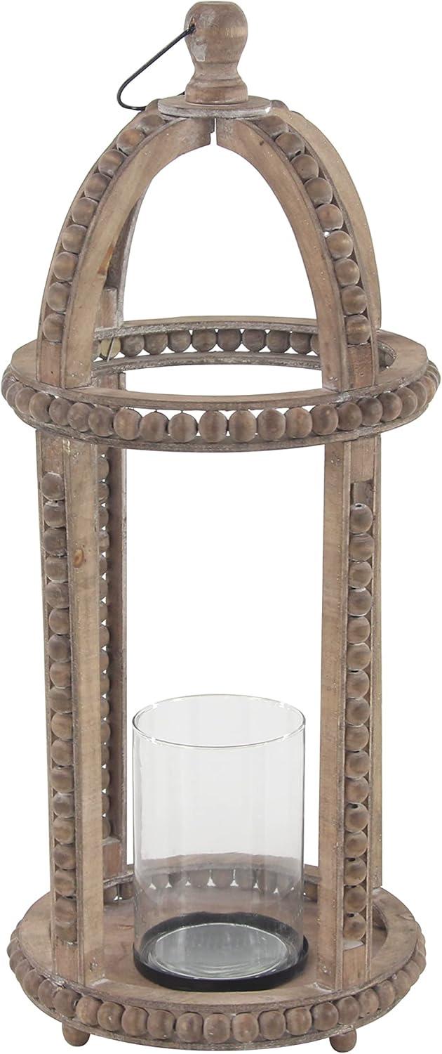 29" x 13" Rustic Glass Cage Style Wood Candle Holder Brown - Olivia & May