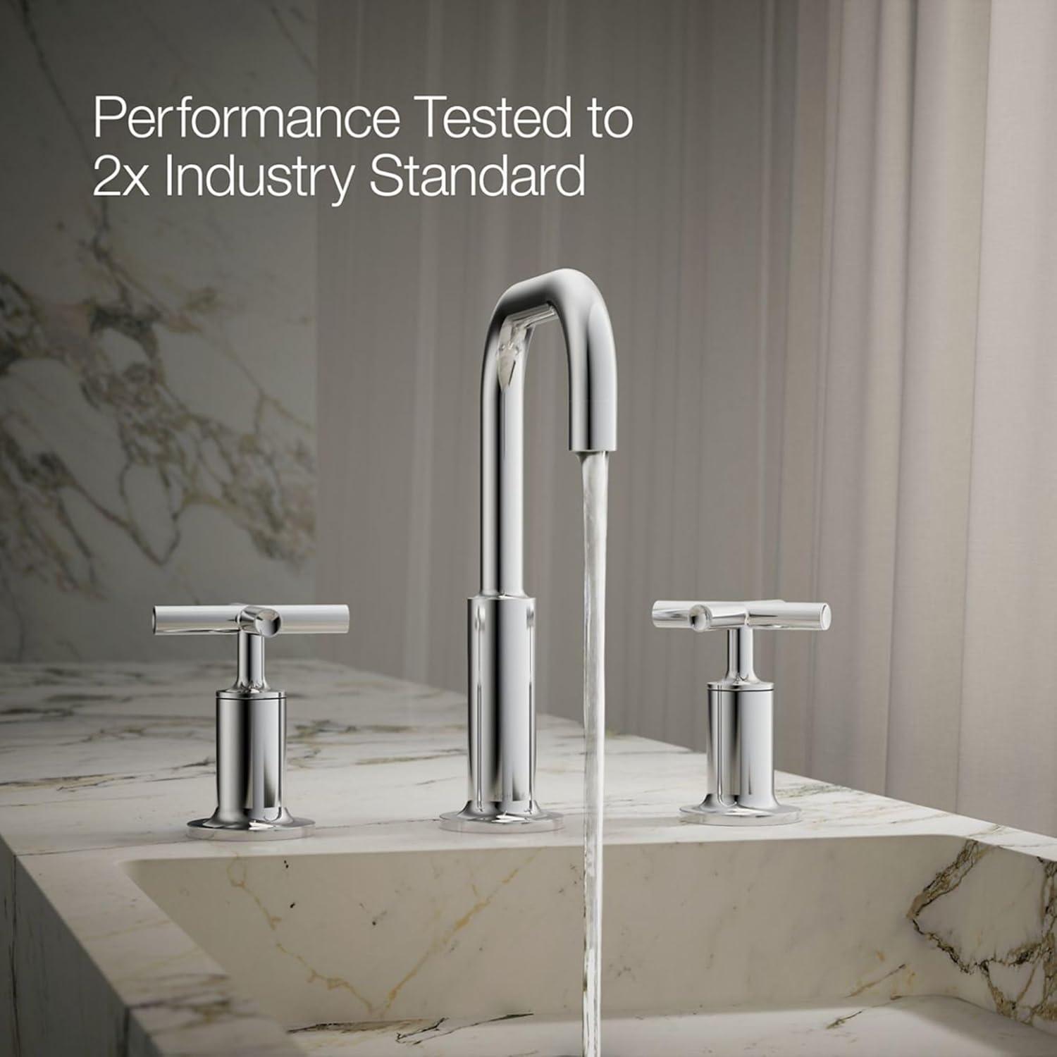 Kohler Purist® Widespread Bathroom Faucet with Pop-Up Drain Assembly, 3-Hole High Arc Cross Handle Bathroom Sink Faucet, 1.2 gpm