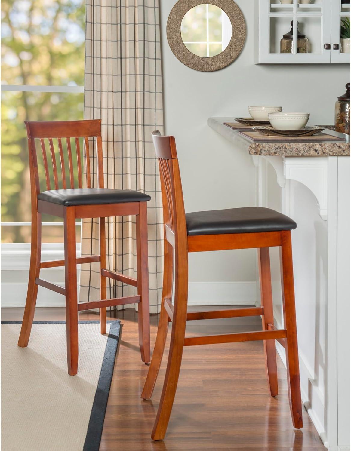 30" Torino Craftsman Padded Seat Barstool Hardwood/Dark Cherry - Linon: Rubberwood, 31" High