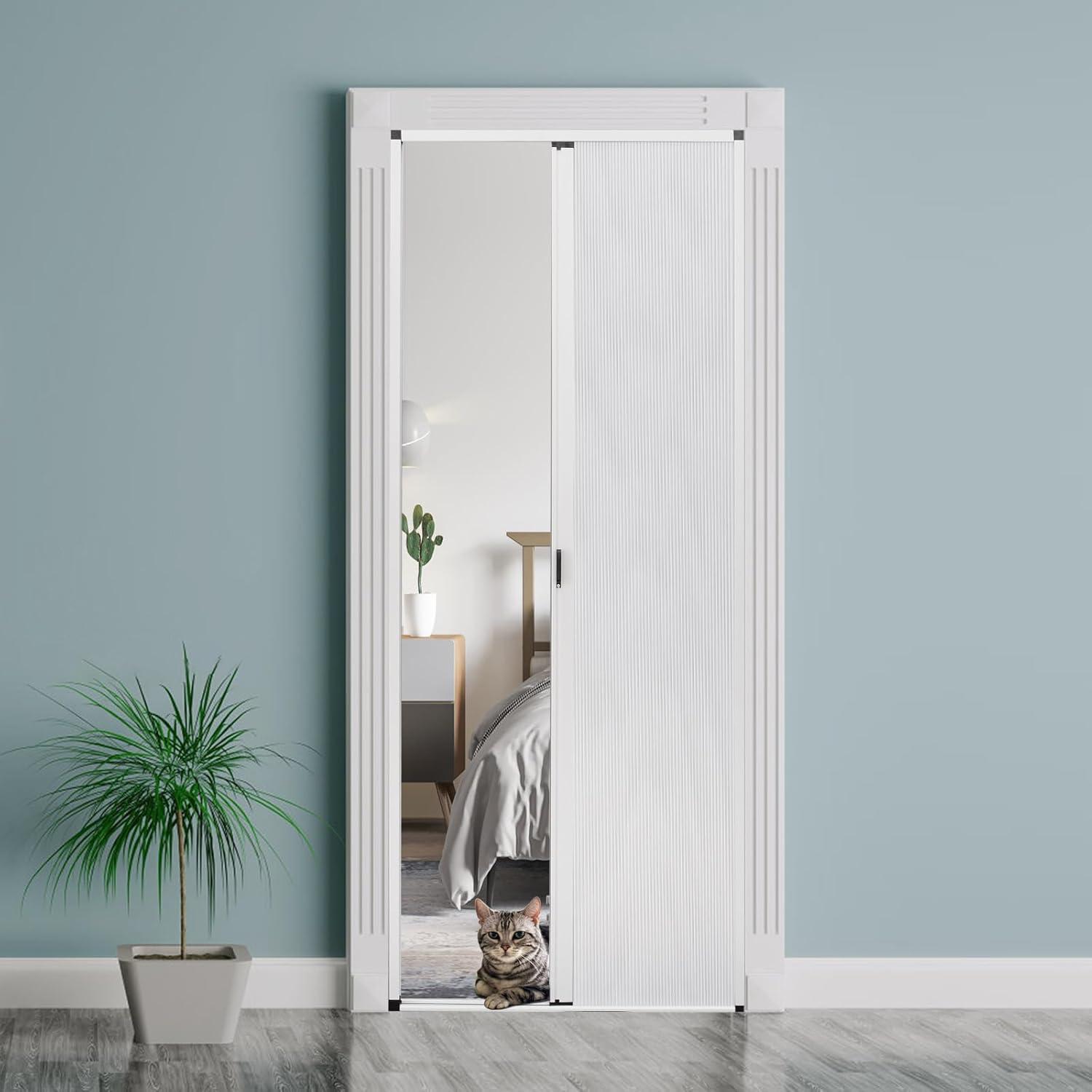 No-Drilling Interior Accordion Door, Retractable Folding Door with Aluminum Frame and Cellular Fabric, Waterproof and Heat Insulation, for Bedroom, Bathroom, Kitchen, Office(Grey