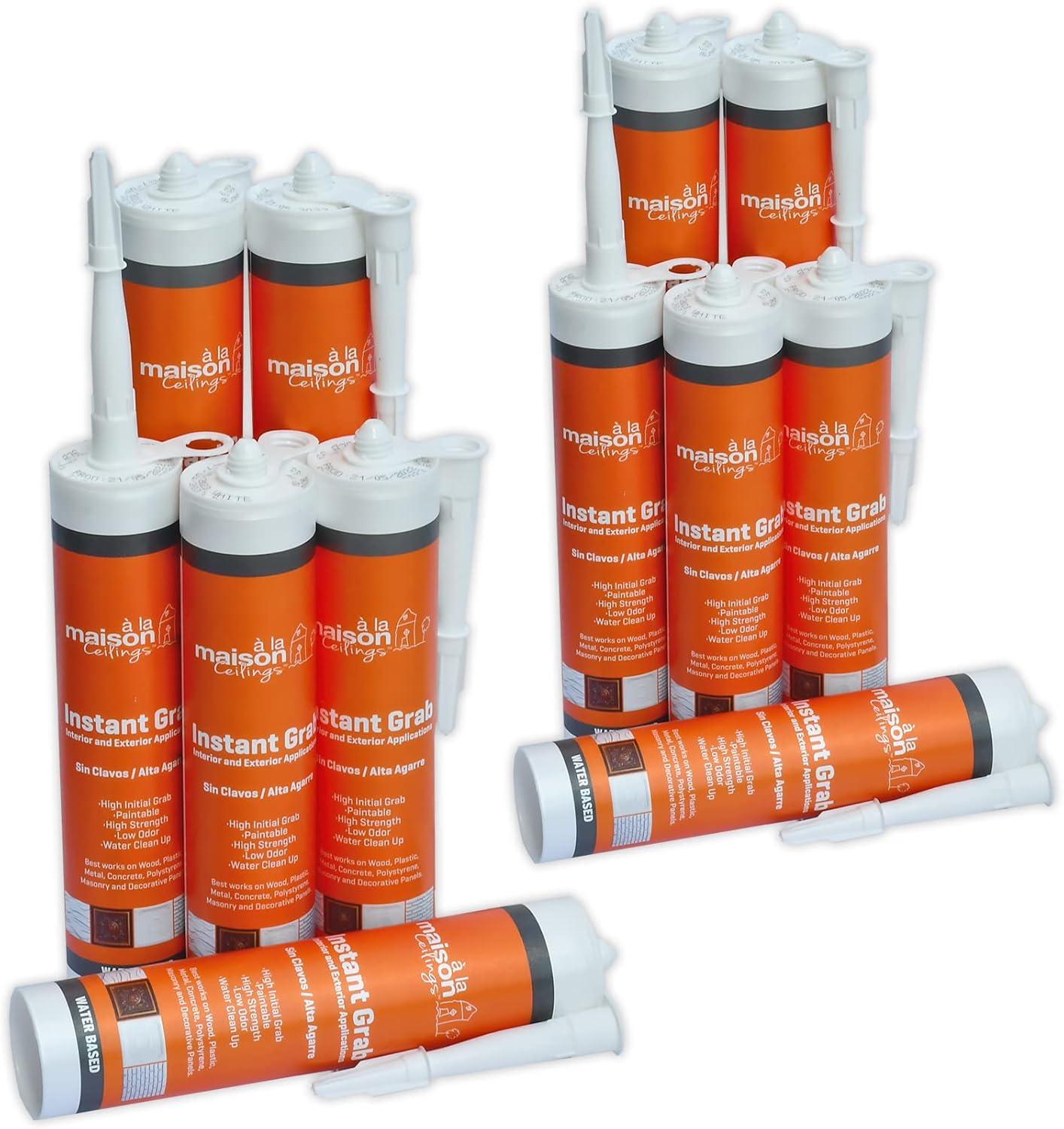 Instant Grab White Water-Based Adhesive for Ceiling Tiles and Panels, 12-Pack