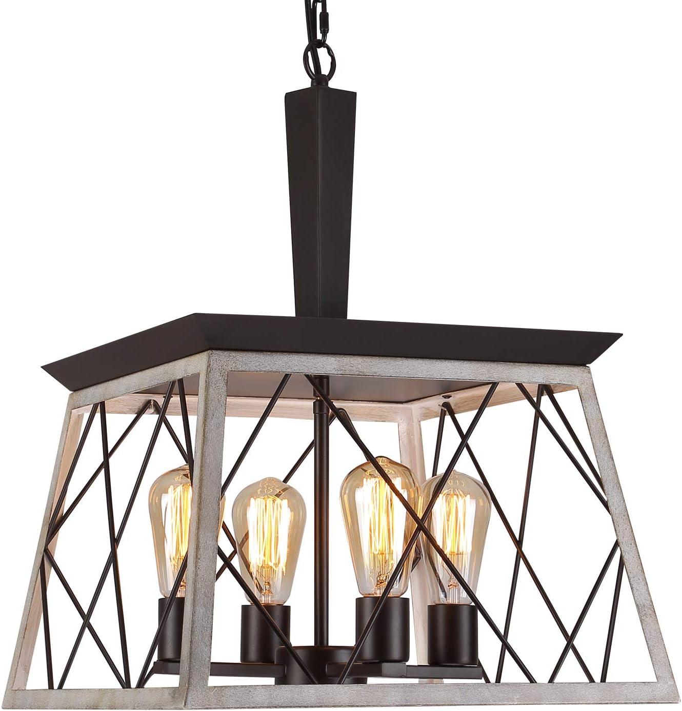 Farmhouse White Metal Cage 4-Light LED Chandelier