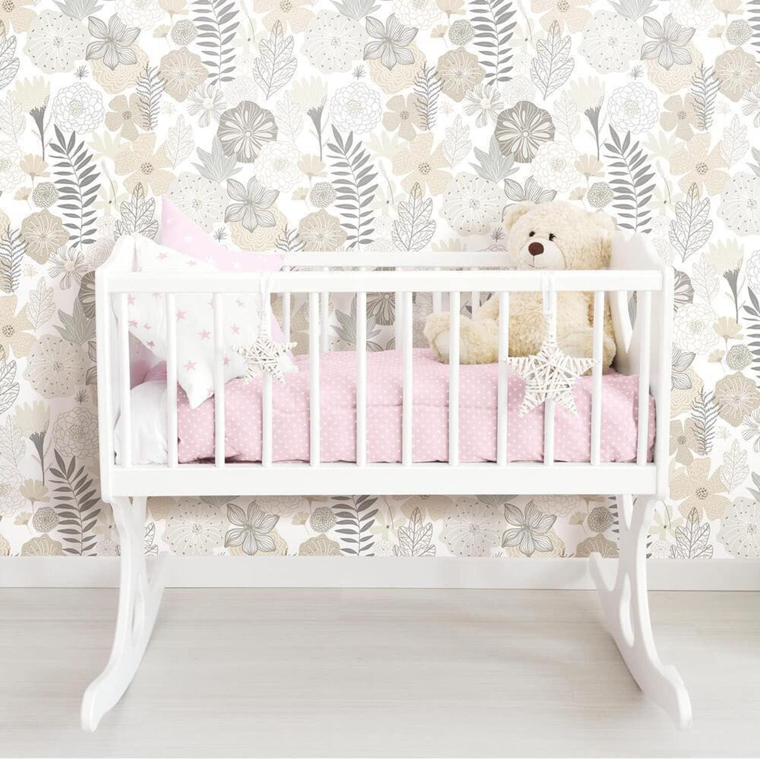 RoomMates Blooms Peel and Stick Wallpaper: Self-Adhesive Vinyl, Modern Floral, Repositionable, 28 Sq Ft Coverage, Blue