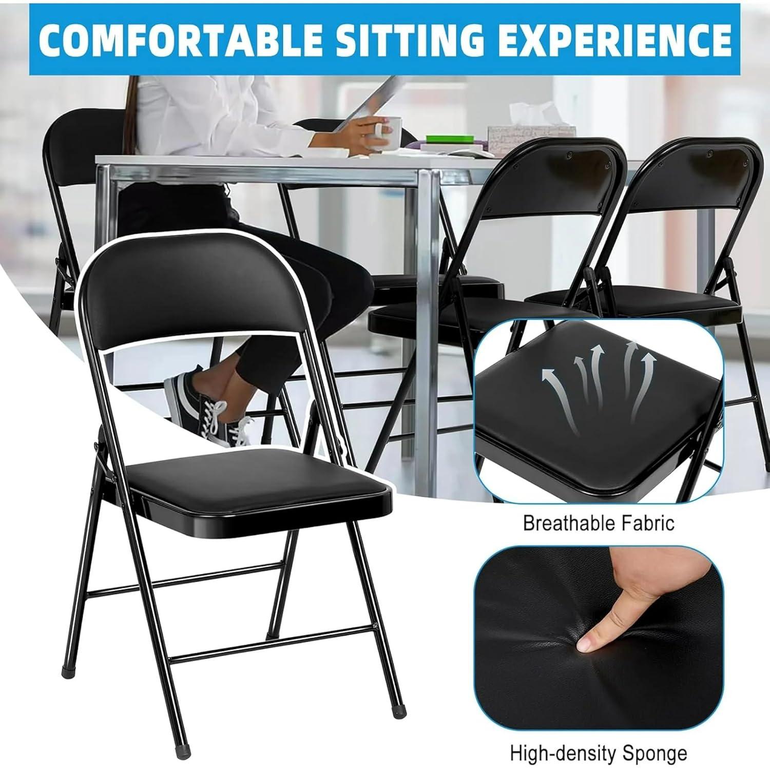 6 Pack Gray Folding Chairs with Padded Cushion and Back for Outside Portable Stackable Commercial Foldable Chairs with Steel Frame for Events Office Wedding Party, 330lbs Capacity