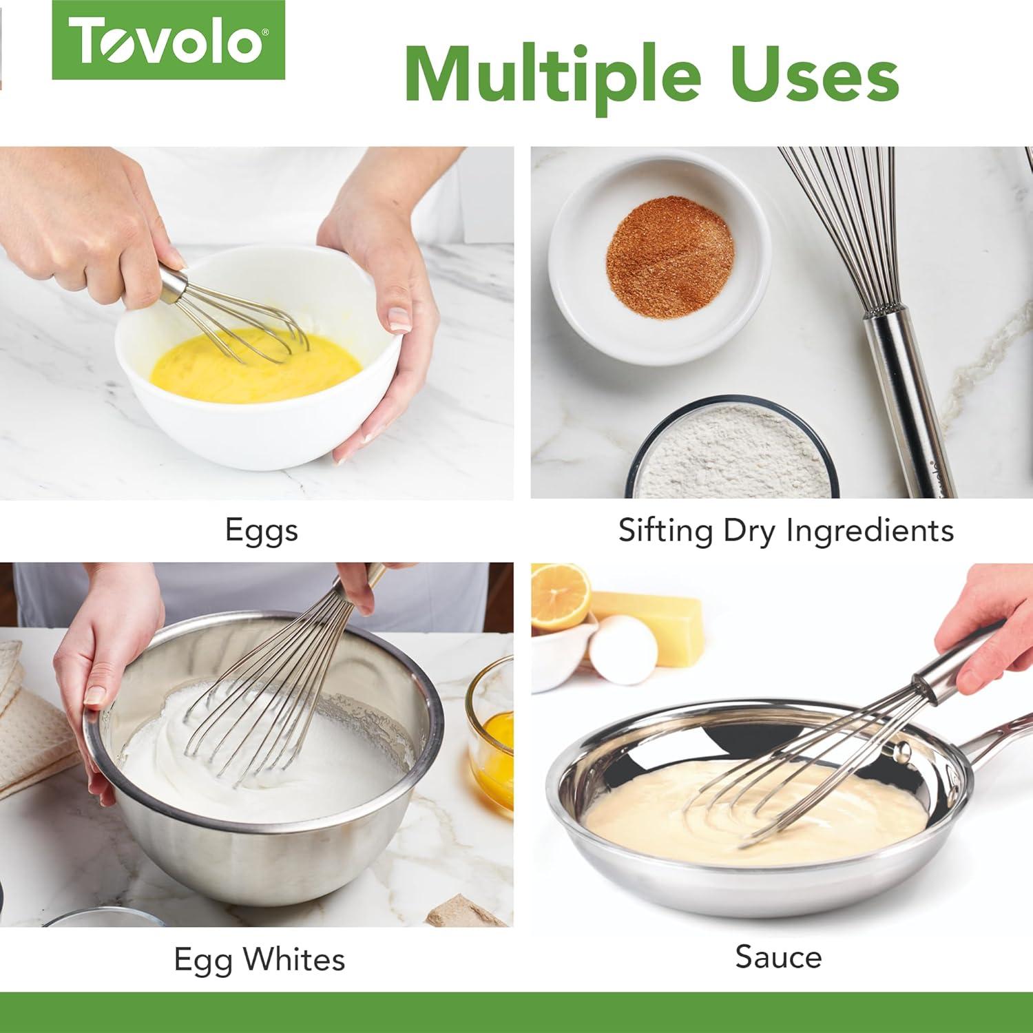 Tovolo Stainless Steel Whisk Whip Kitchen Utensil Bundle - Set of 3 with Sauce Whisk