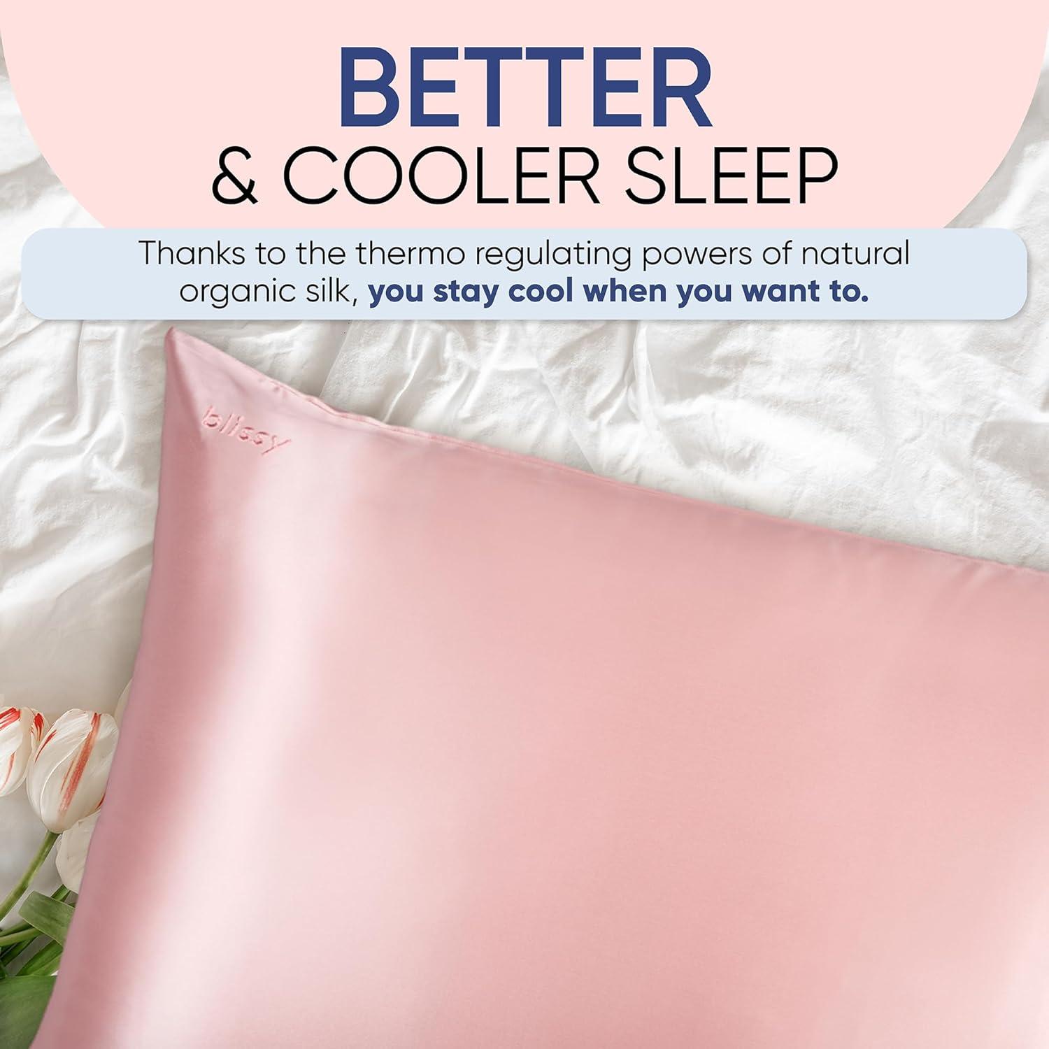 Blissy Silk Pillowcase - 100% Pure Mulberry Silk - 22 Momme 6A High-Grade Fibers - Silk Pillow Cover for Hair & Skin - Regular, Queen & King with Hidden Zipper (Standard, Pink)