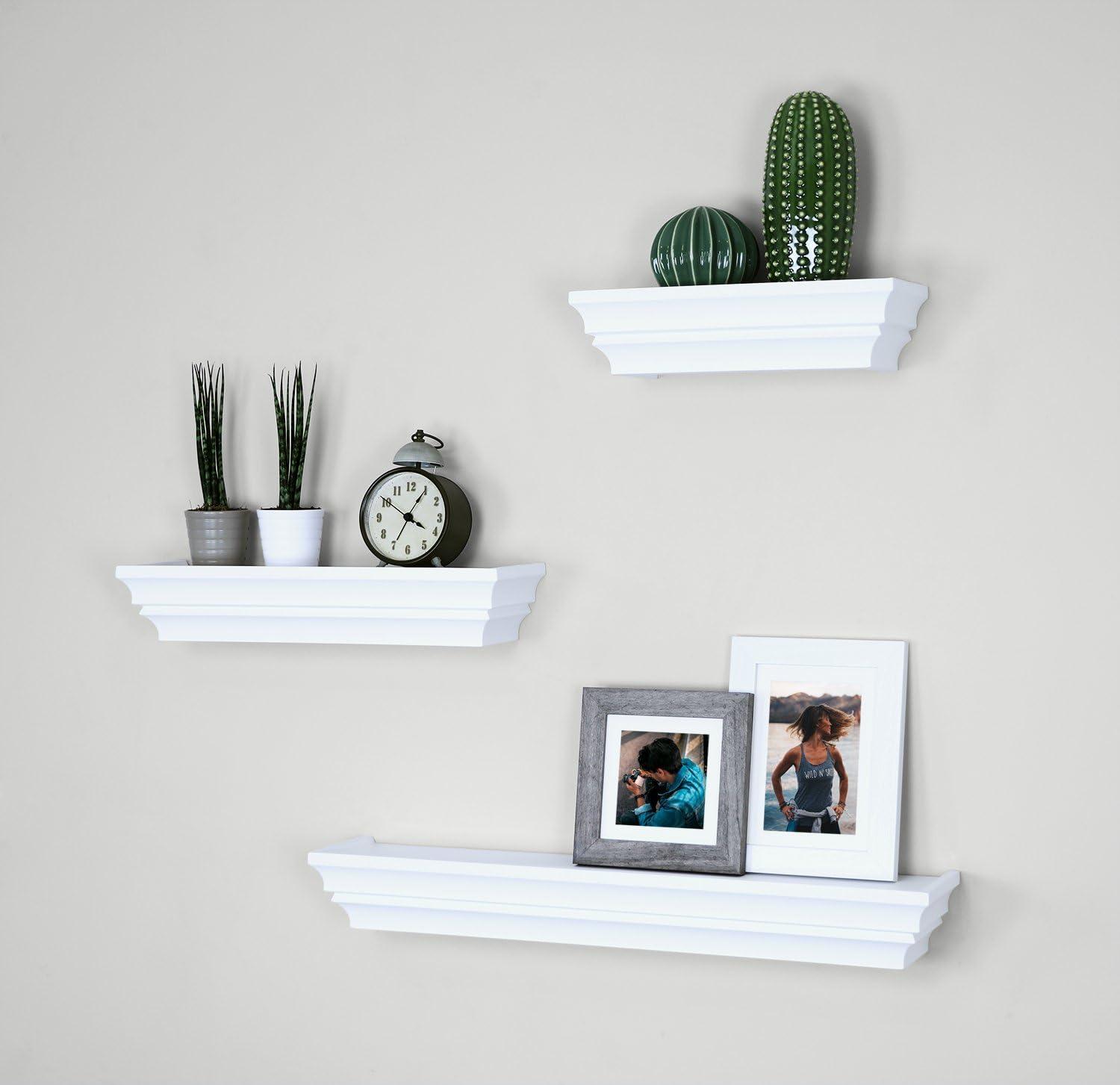 Ballucci Victorian Wall Ledge and Shelf, Wood Floating Wall Shelves Set, 12", 16", 24", Set of 3, White