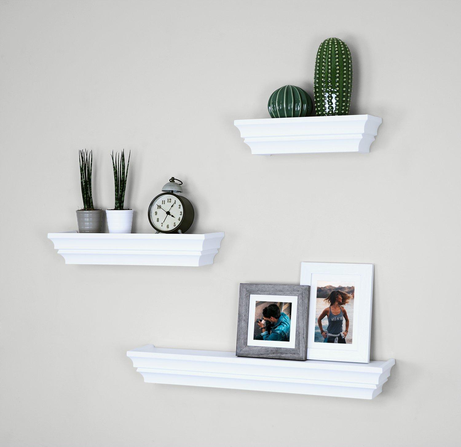 Ballucci Victorian Wall Ledge and Shelf, Wood Floating Wall Shelves Set, 12", 16", 24", Set of 3, White