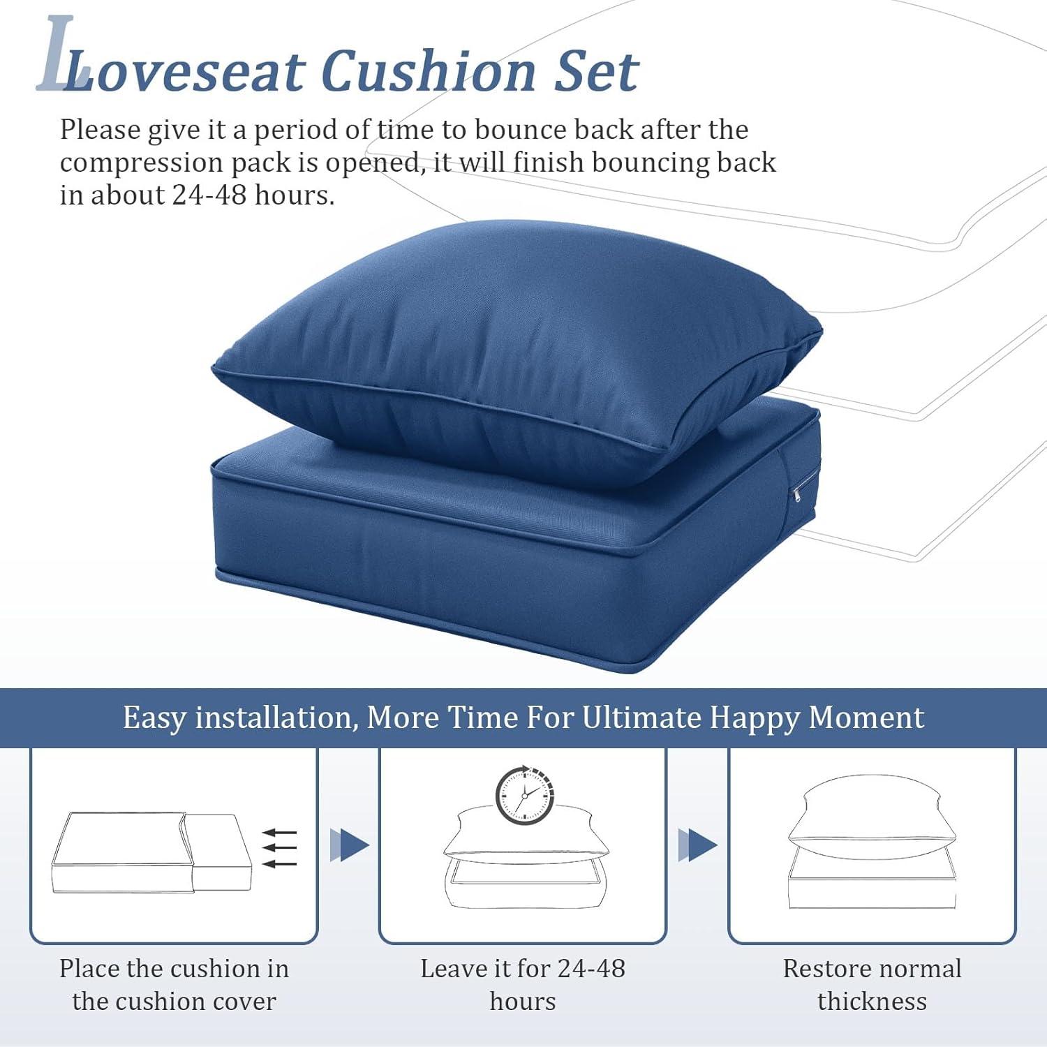 Outdoor Patio Chair Cushions Set 22 L X 22 W X 4 H Waterproof & Fade Resistant Deep Seat and Back Cushions with Removable Covers Outdoor Seat Cushion Set for Chairs and Sofas