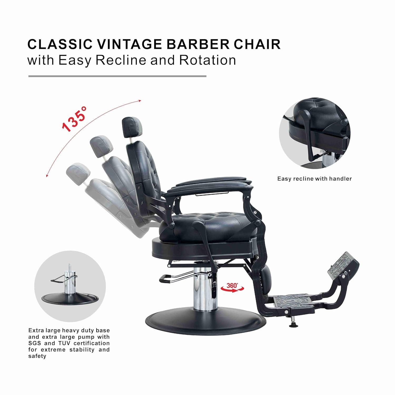 OmySalon Vintage Barber Chair All Purpose Heavy Duty, Hydraulic Recline Salon Beauty Styling Chair Retro, 360 Degree Swivel for Hair Stylist Tattoo